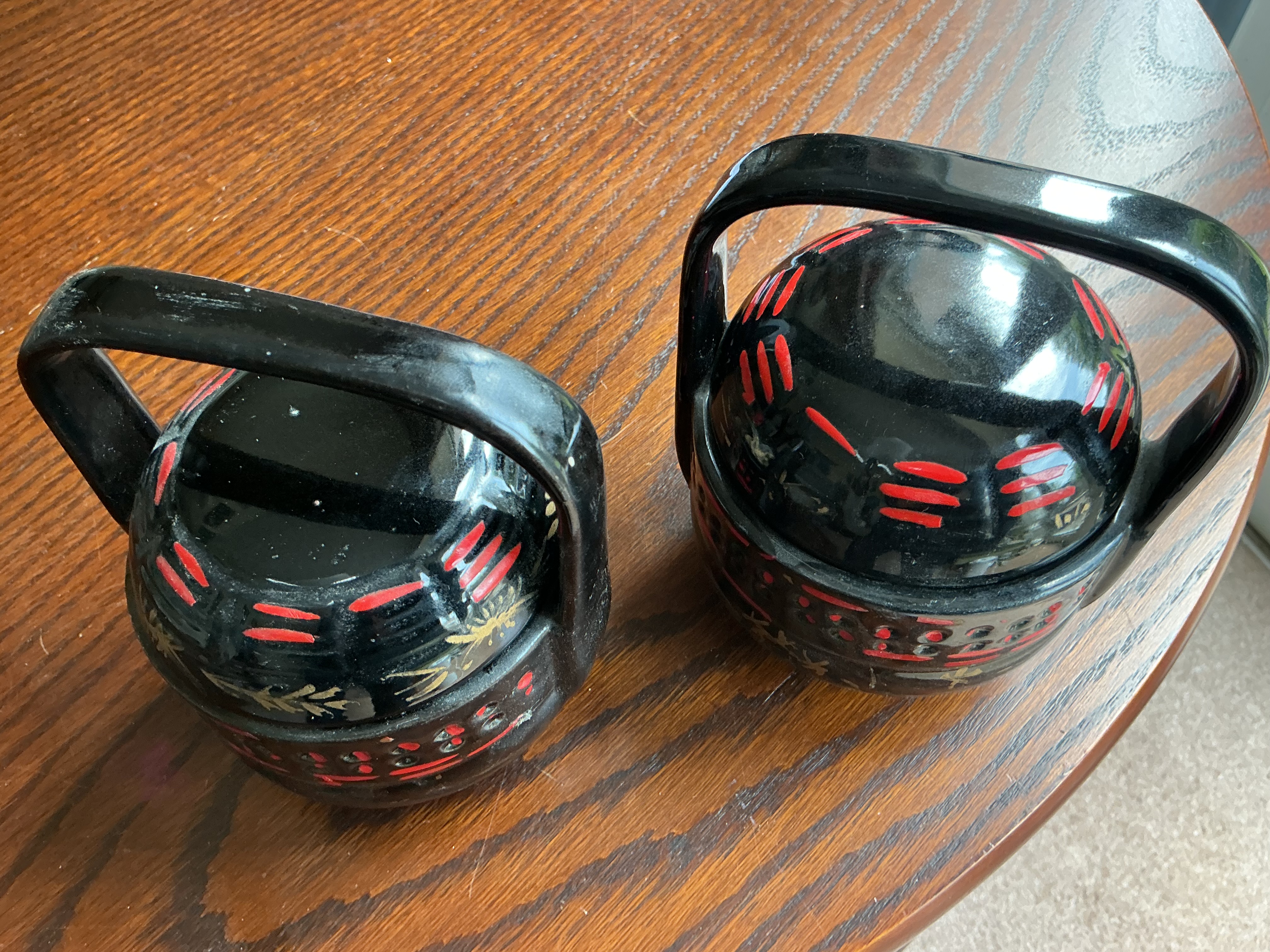 A Pair of Lidded Lacquer Containers with Overhead Handles