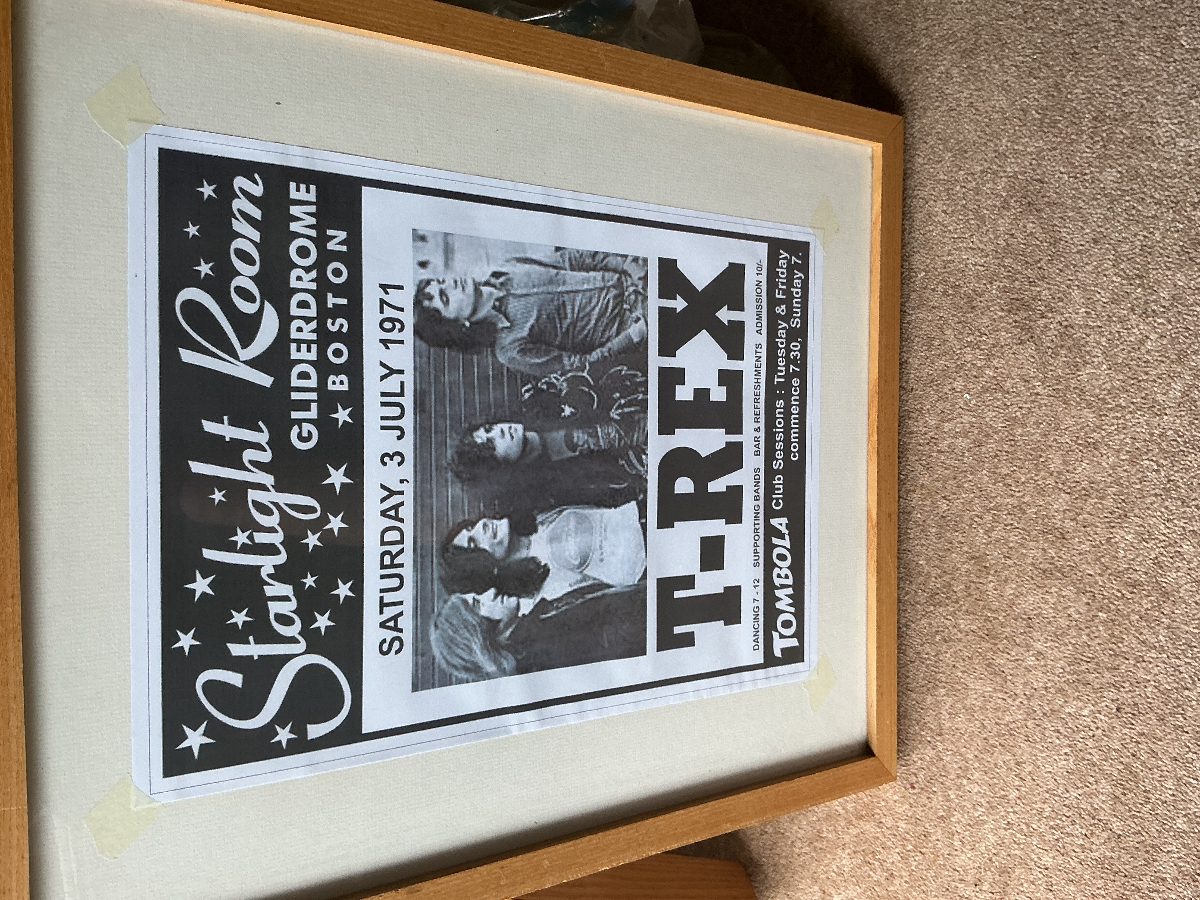 A Framed T. Rex Concert Advertisement Poster for the Gliderdrome, Boston, 3 July 1971