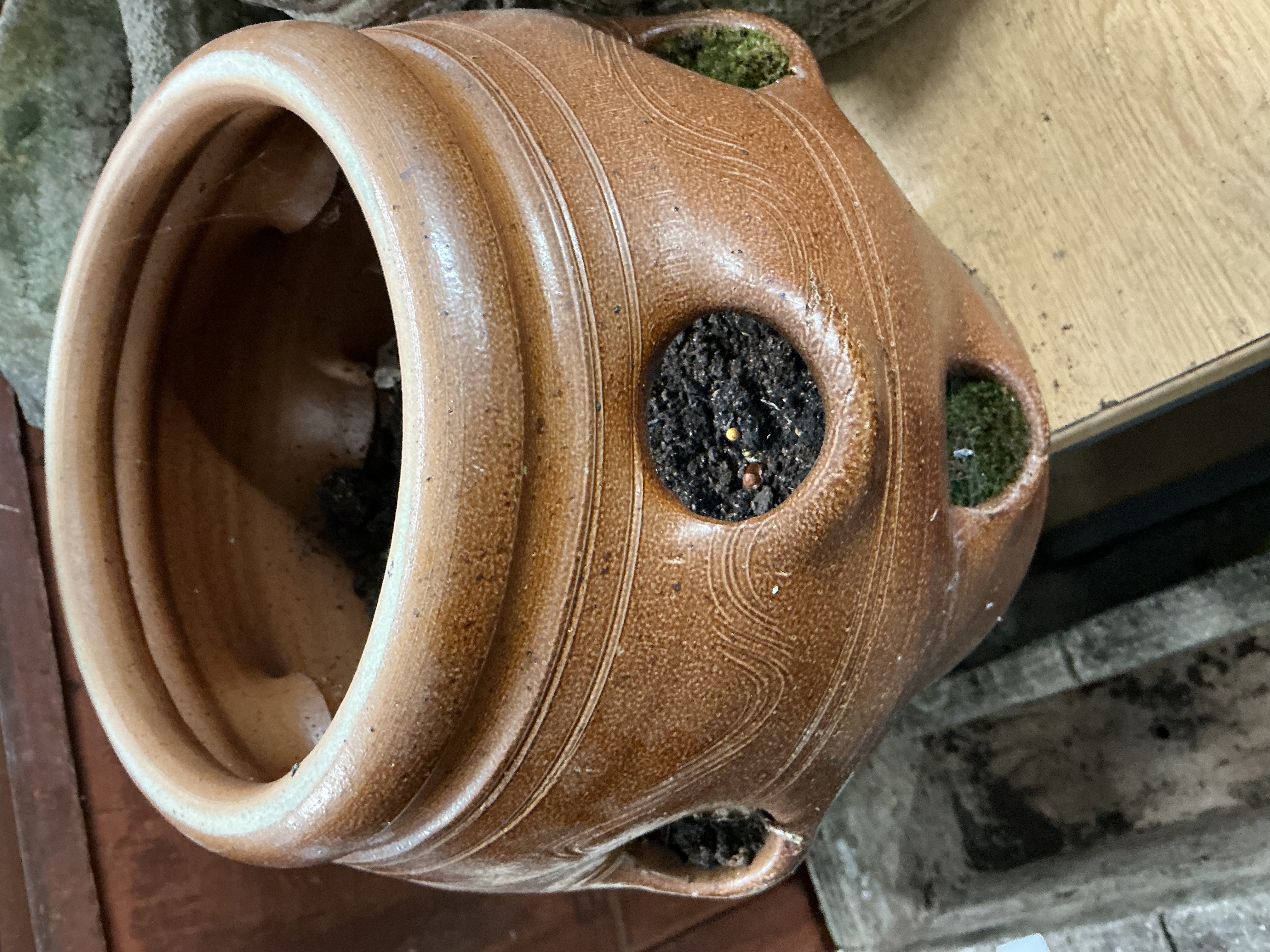 Salt-glazed stoneware multi-aperture strawberry planter pot