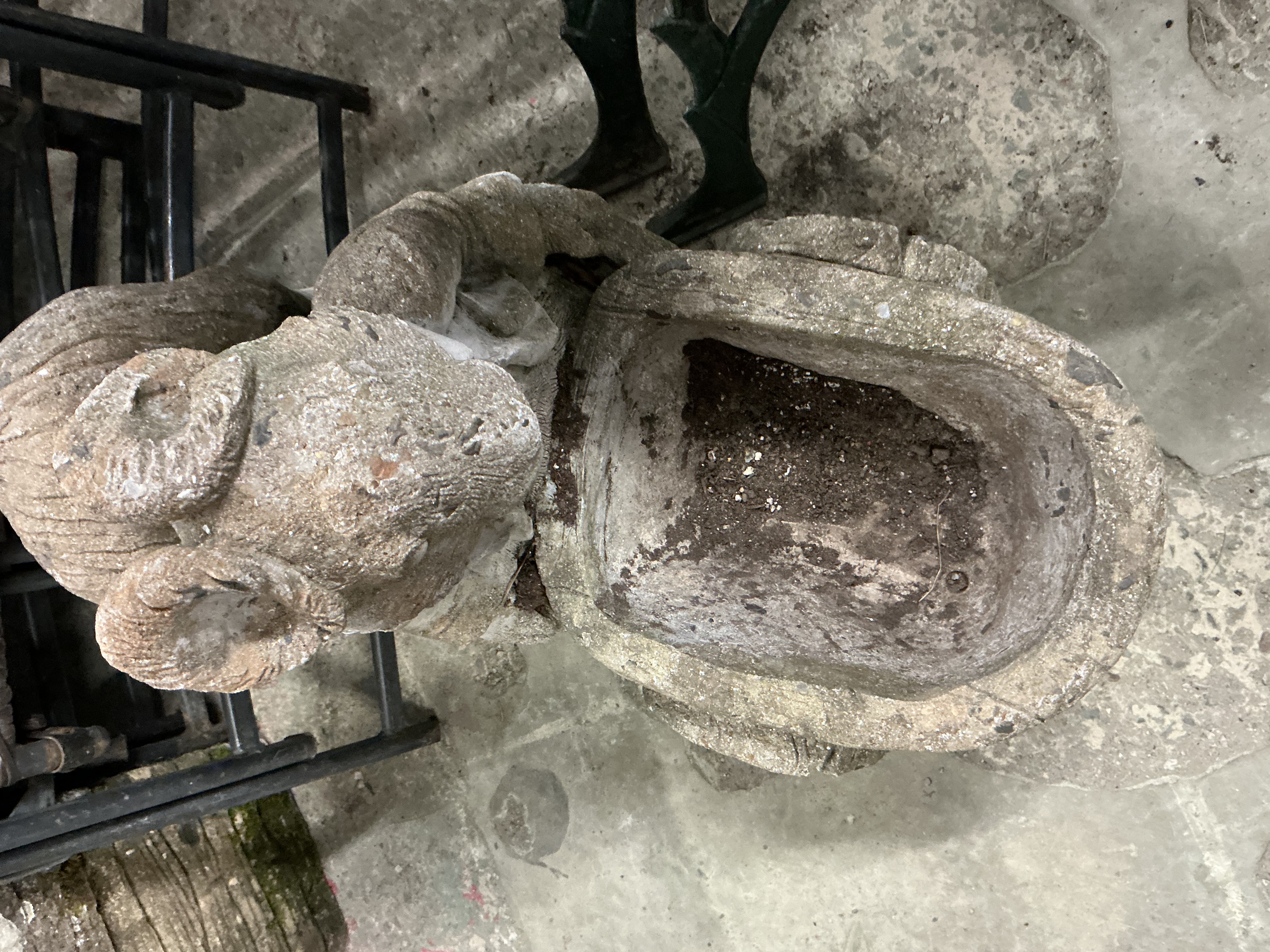 Weathered Cast Stone Garden Planter in the Form of a Ram