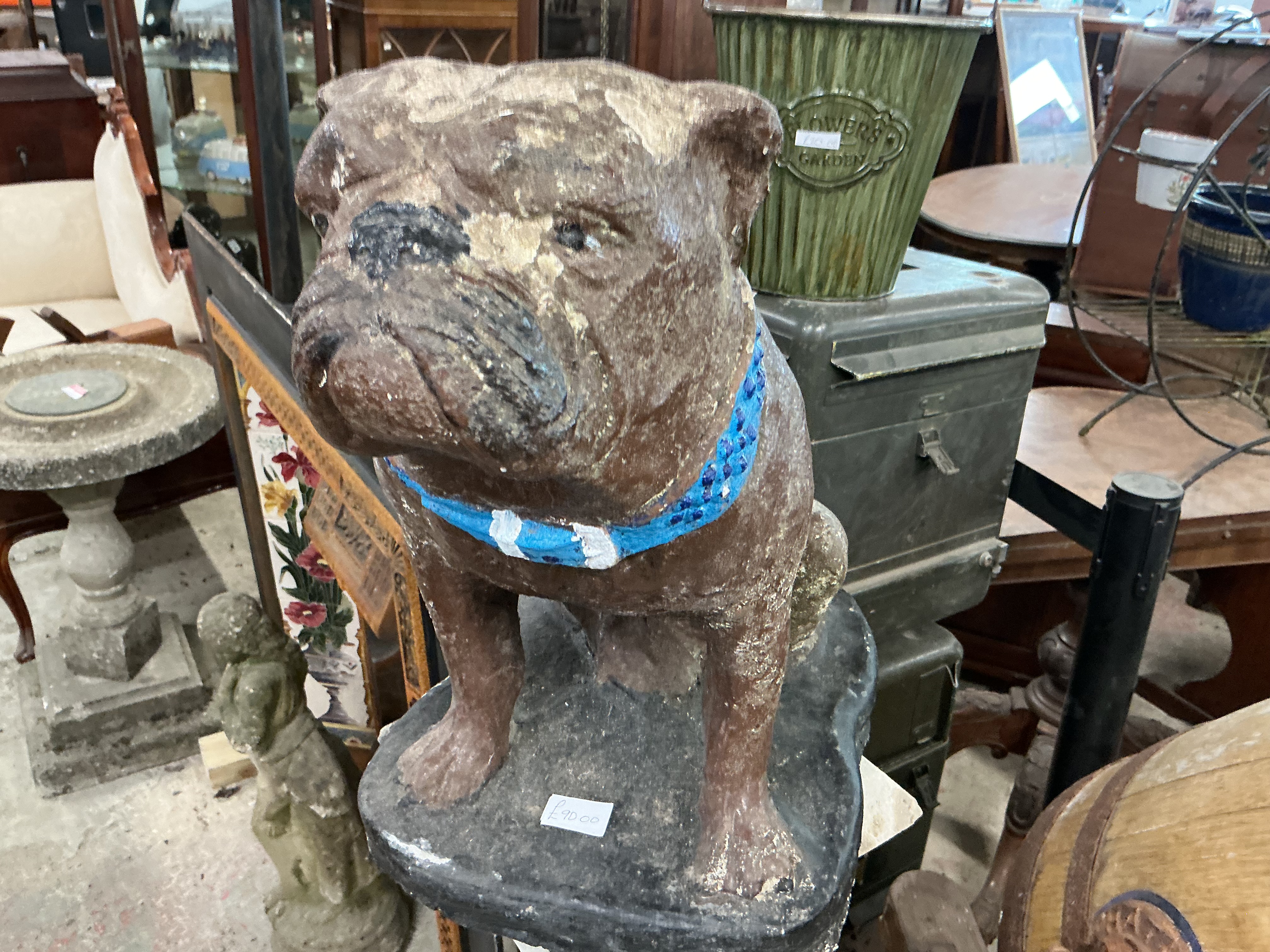 Large Painted Cast Reconstituted Stone Figure of a Seated Bulldog