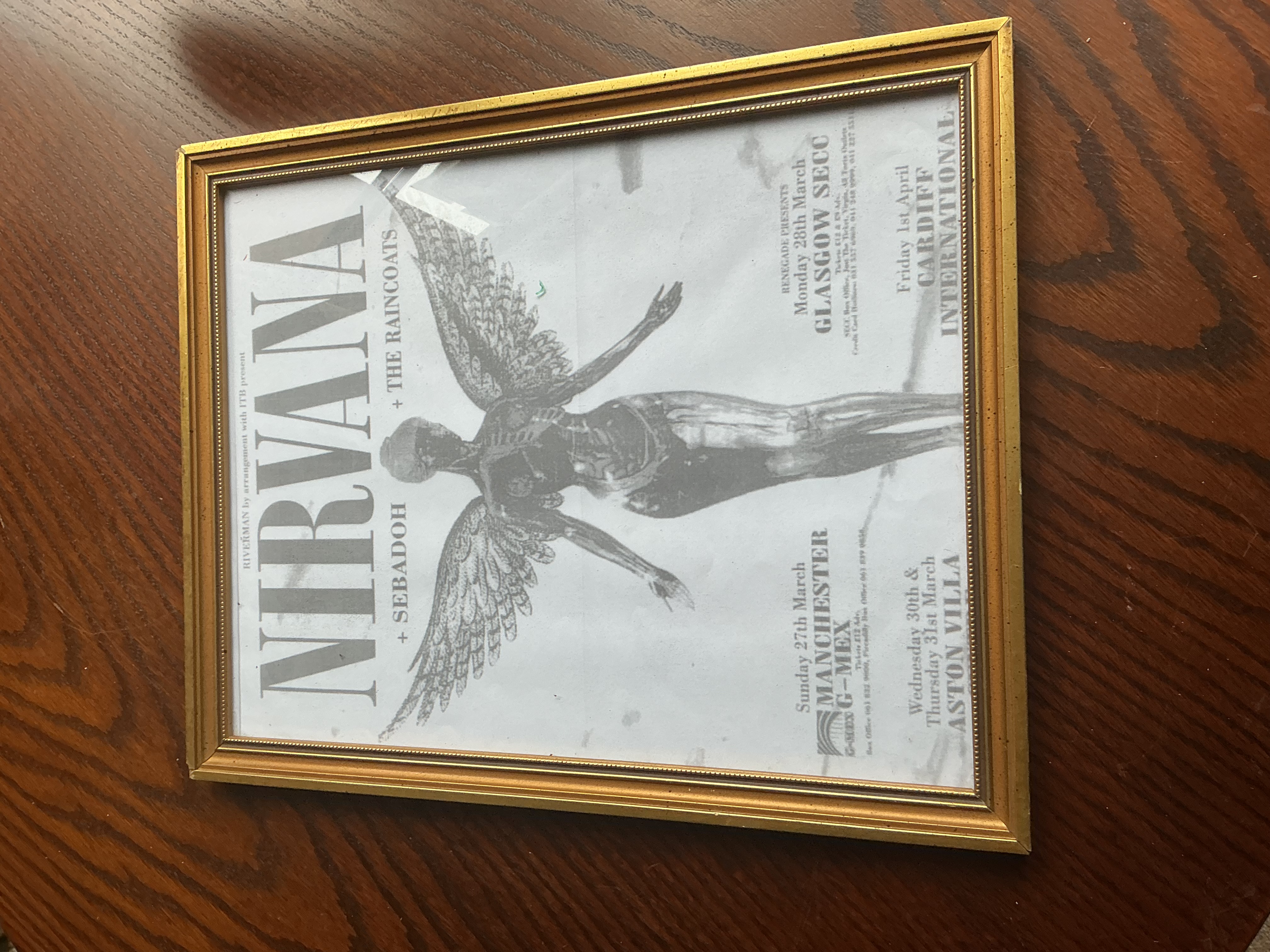 Framed Nirvana In Utero 1994 UK Tour Promotional Concert Advertisement