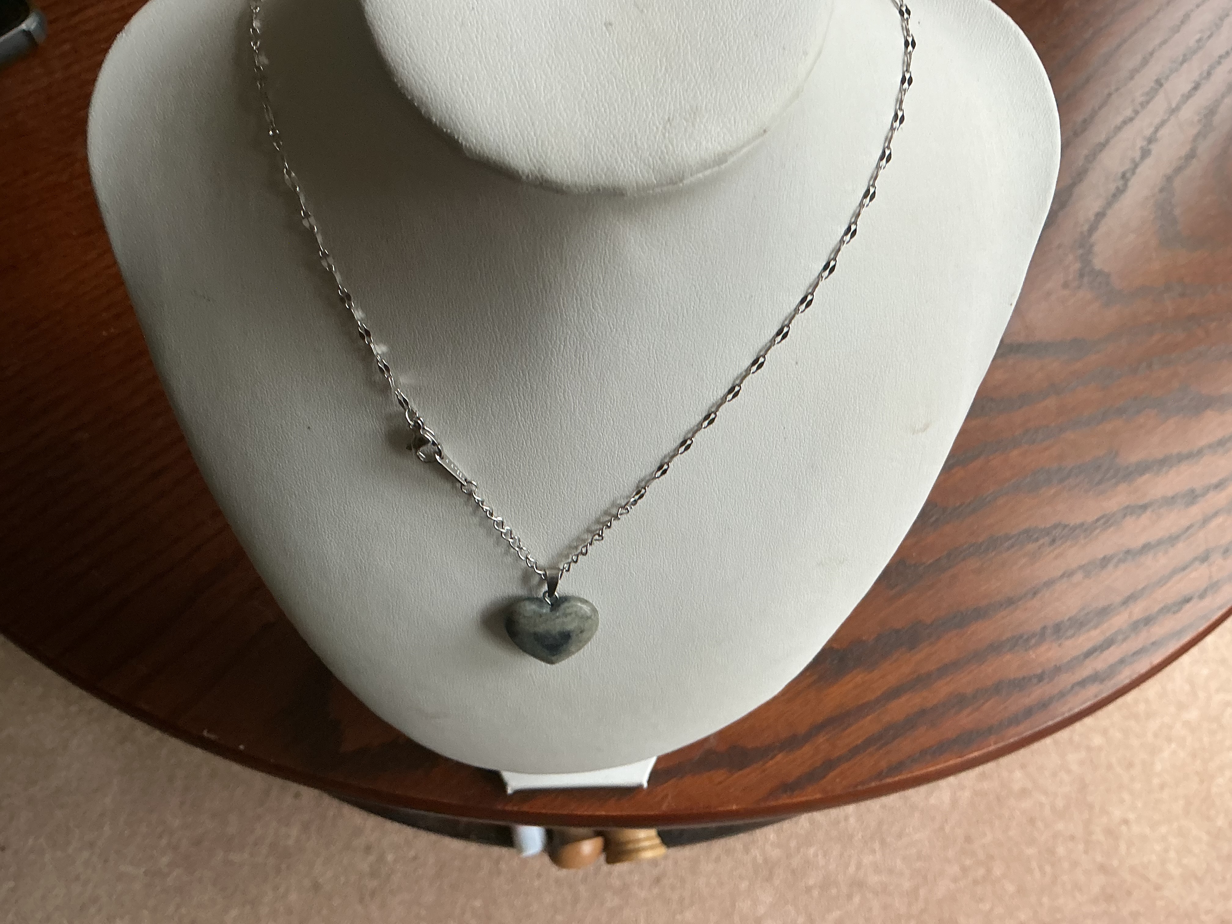 December. Heart-Shaped Stone Pendant Necklace with Silver-Tone Chain