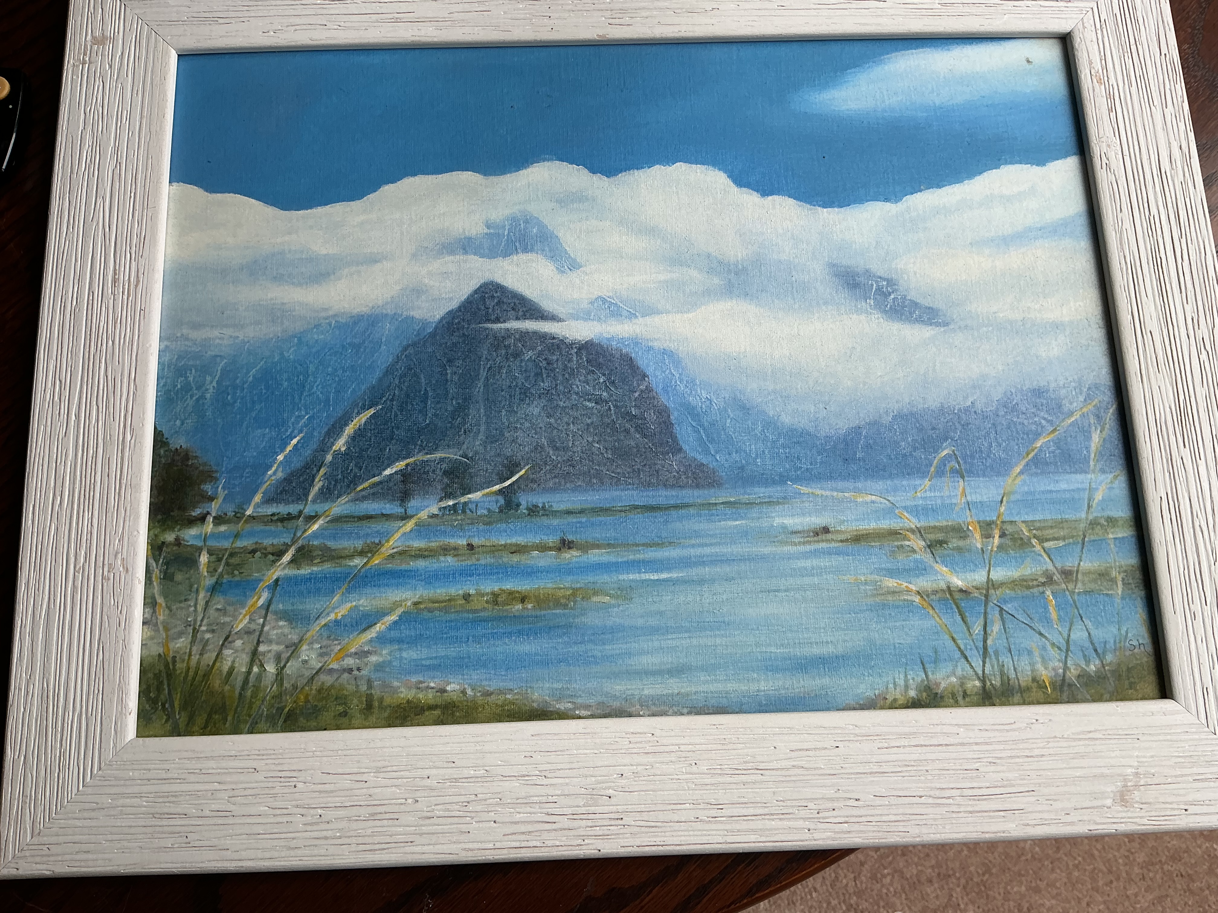 Signed Sh, Mitre Peak, Milford Sound, New Zealand, Oil on Canvas