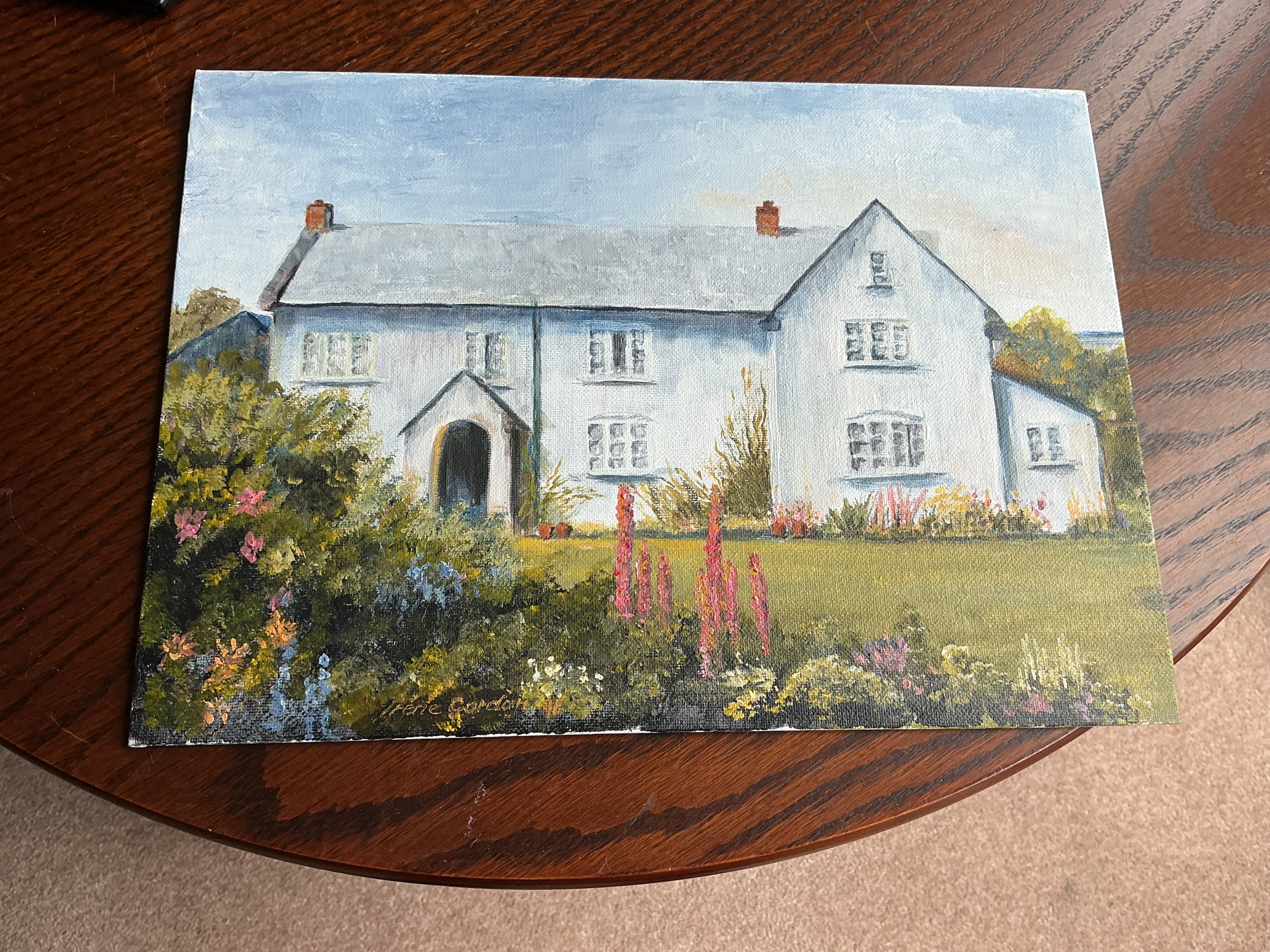 Irene Gordon, Country House and Garden, Oil on Board
