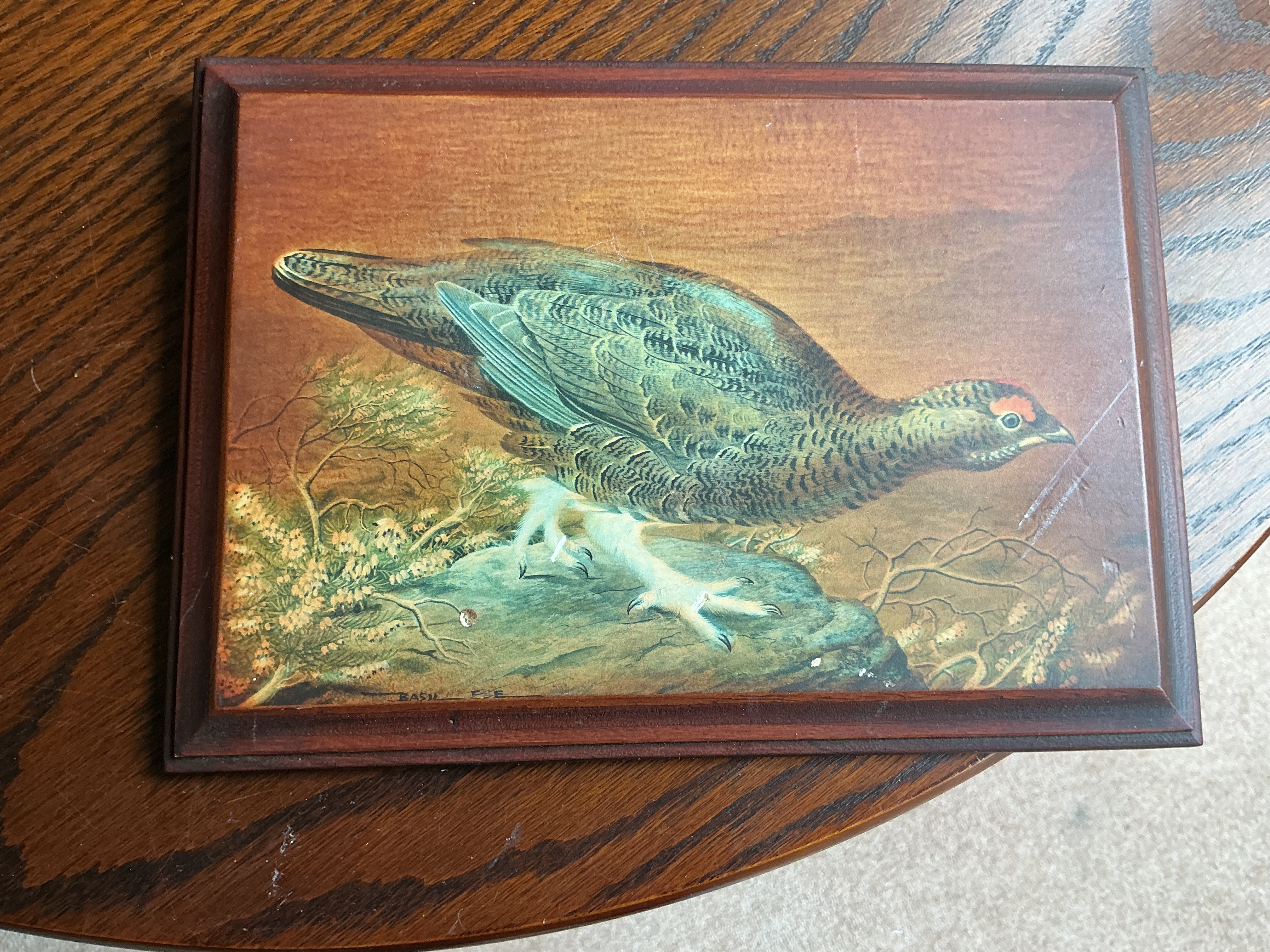 Basil Ede (British, 1931-2016), Red Grouse, Decorative Wooden Plaque (Signed)