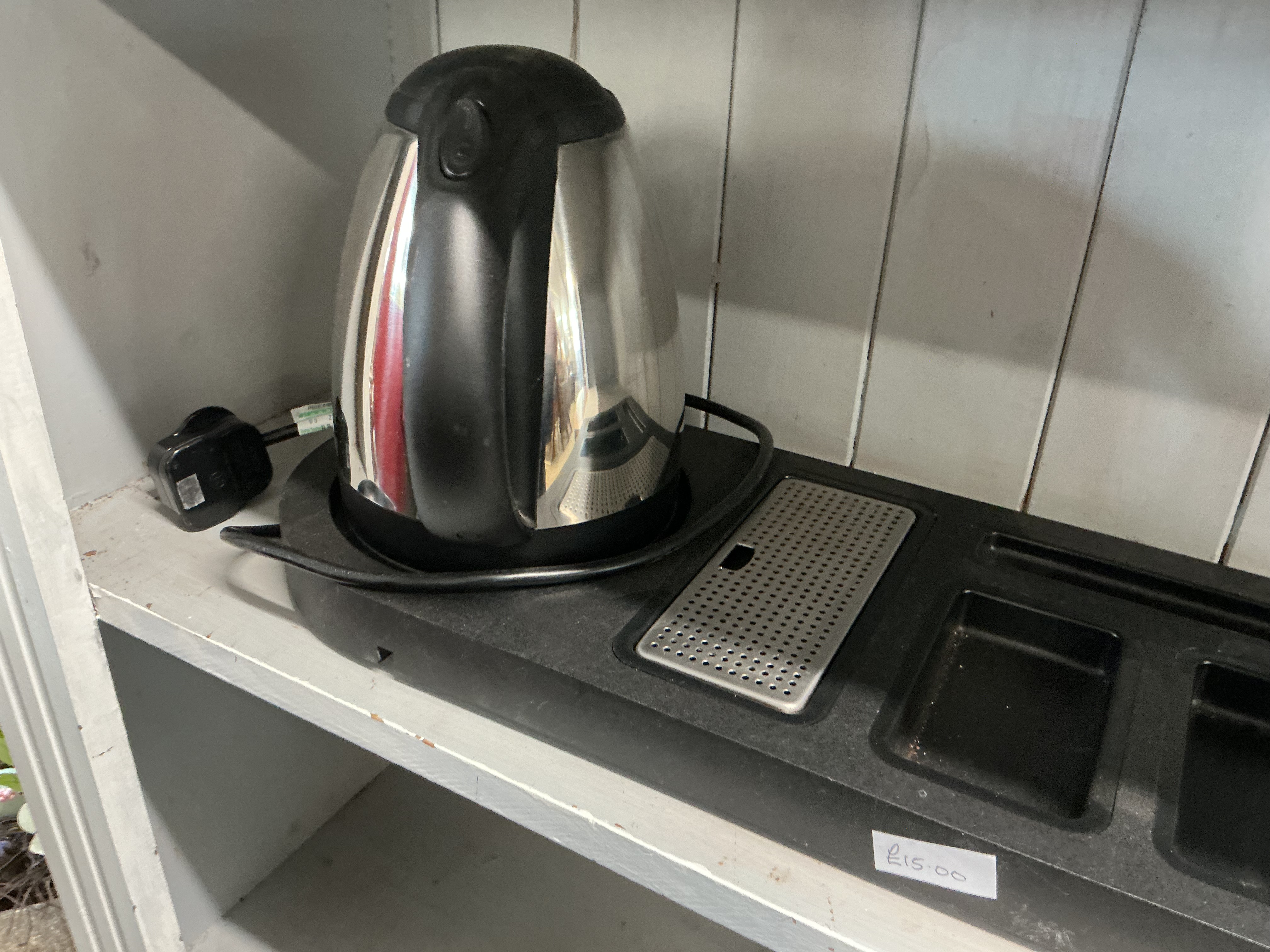 A Hospitality Beverage Station Comprising a Stainless Steel Kettle and Welcome Tray