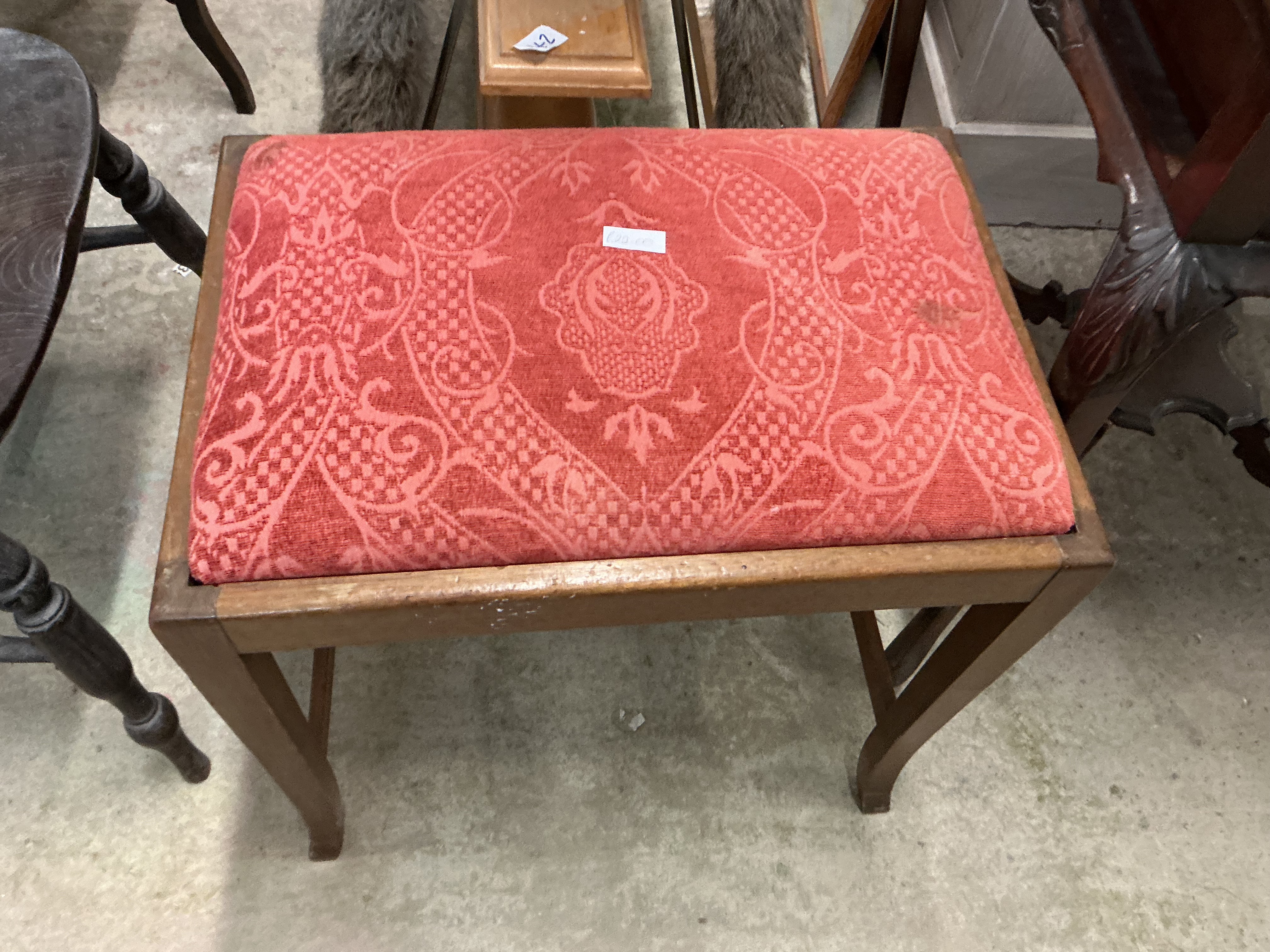 Mid-20th Century Rectangular Upholstered Dressing Stool