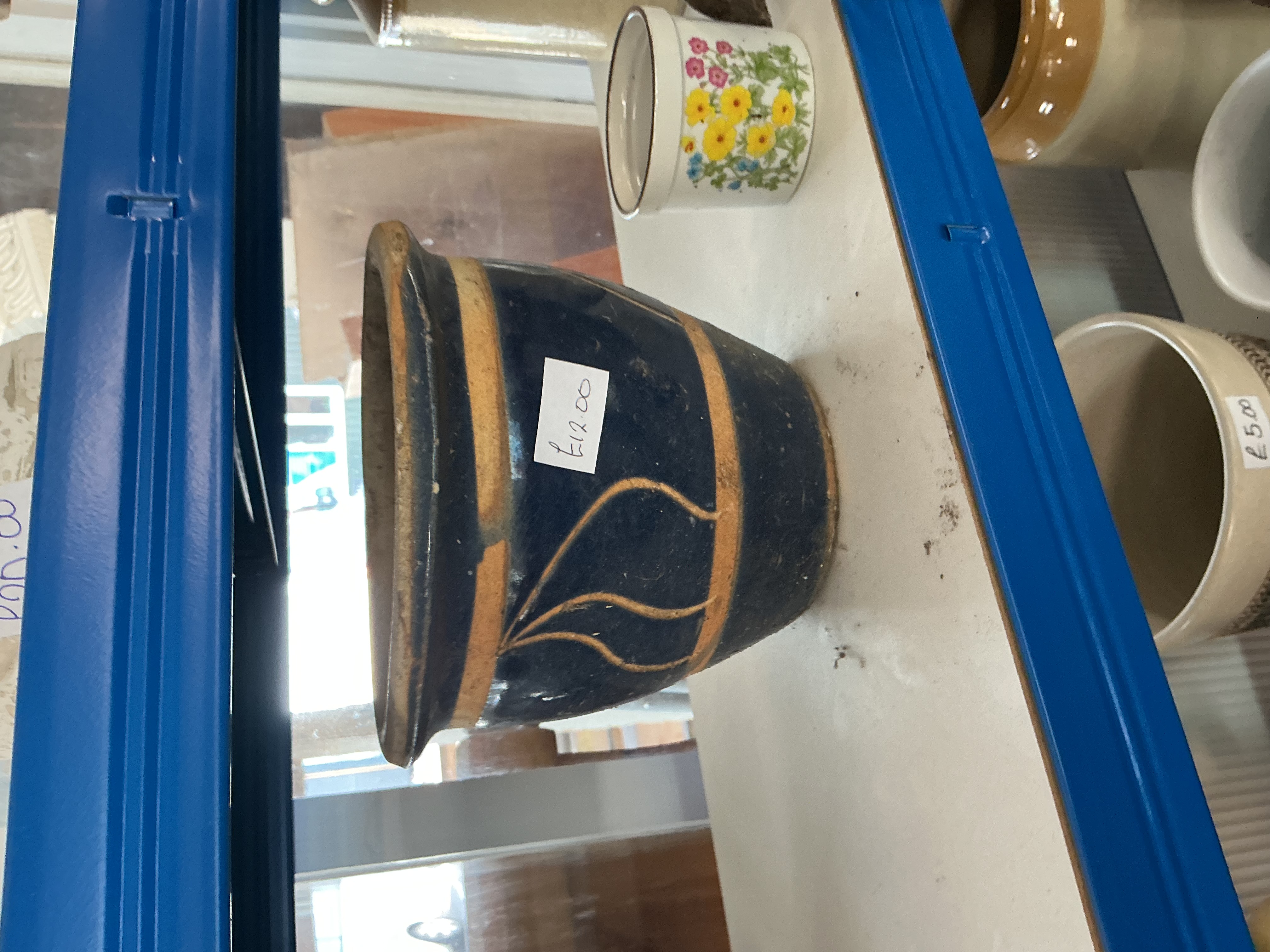 A Slip-Decorated Cobalt Blue Glazed Stoneware Planter