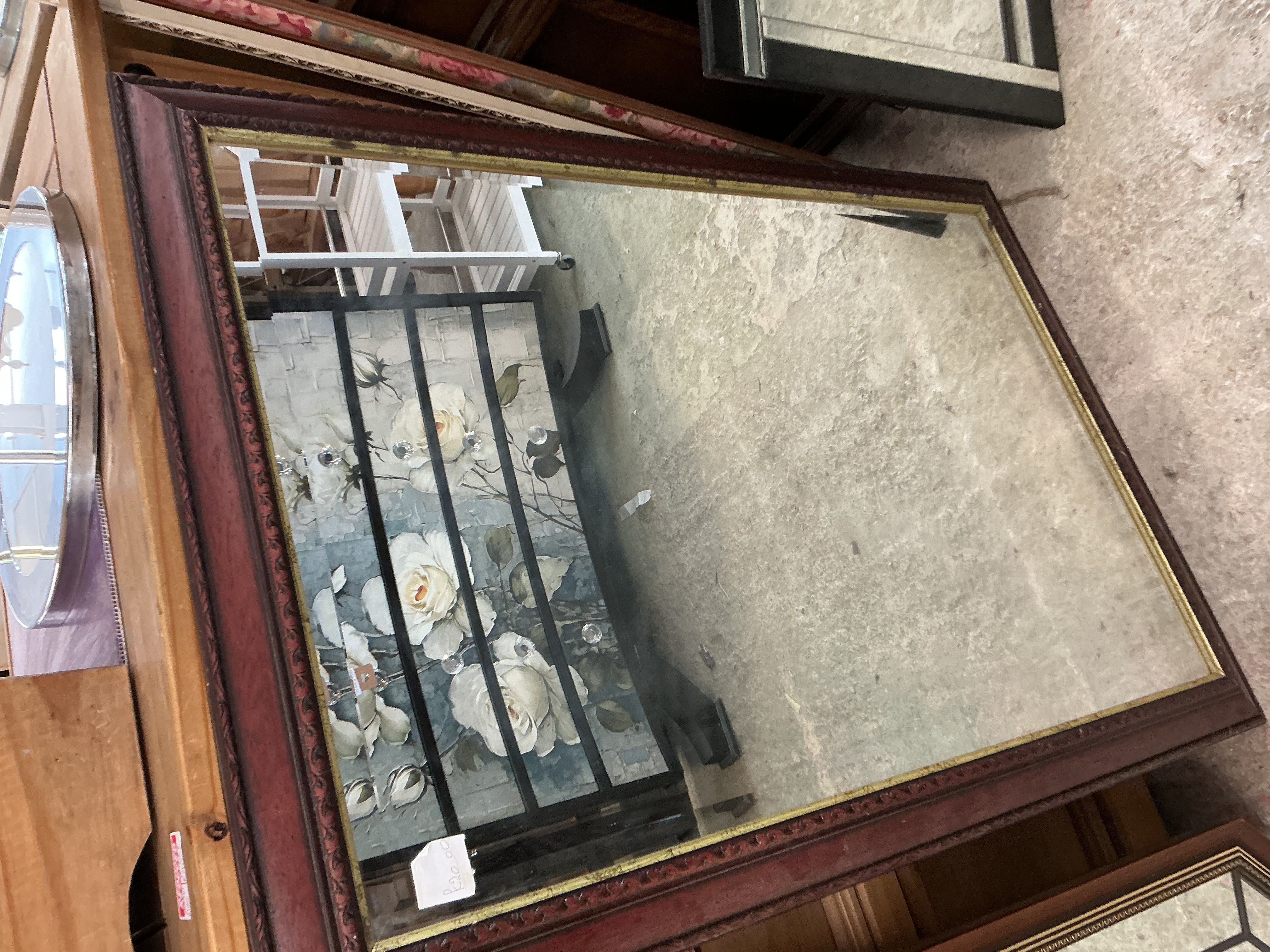 Large Late Victorian Stained Wood Wall Mirror with Gilded Slip