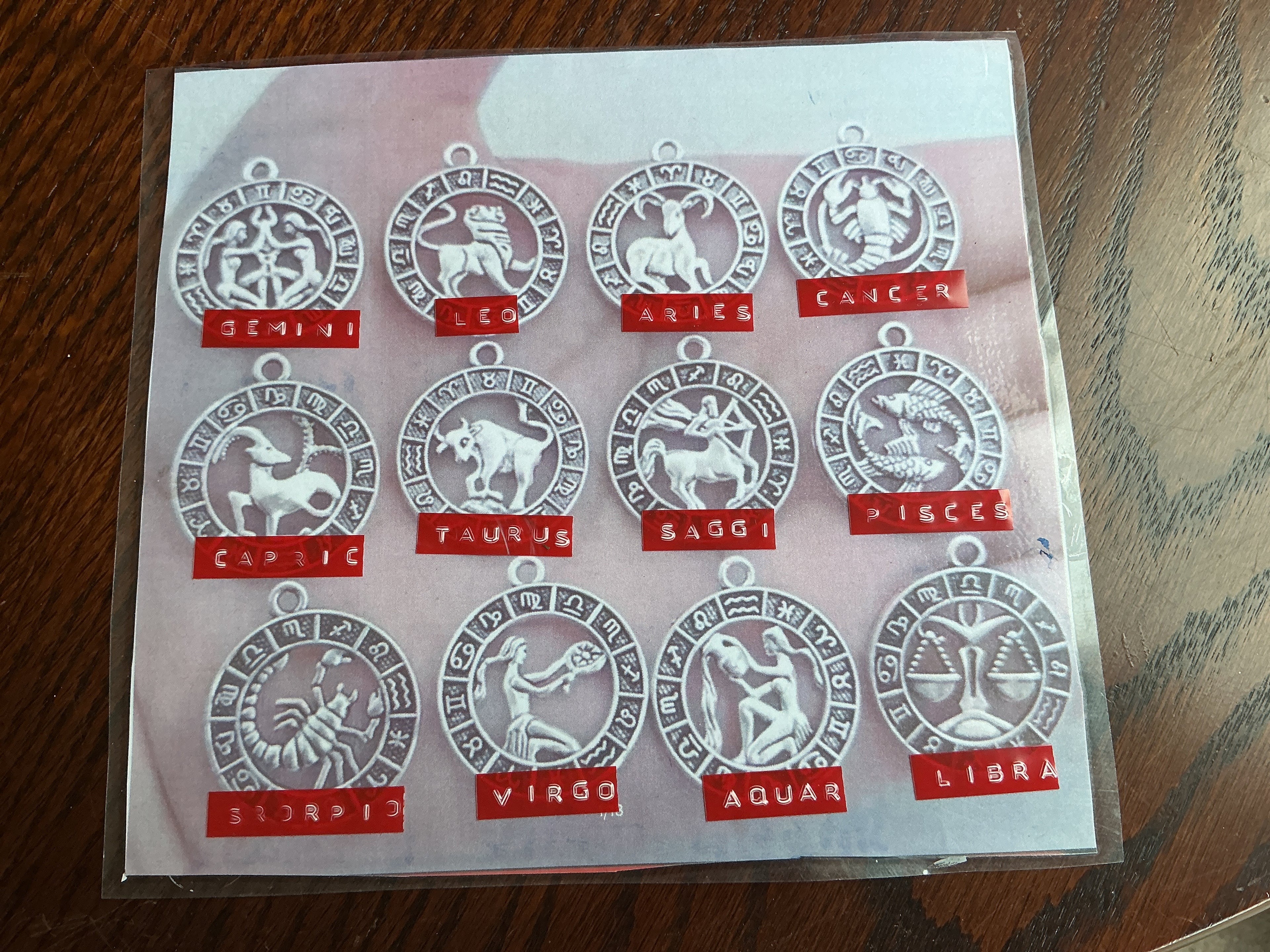 A Set of Twelve Silver-Tone Openwork Zodiac Pendants