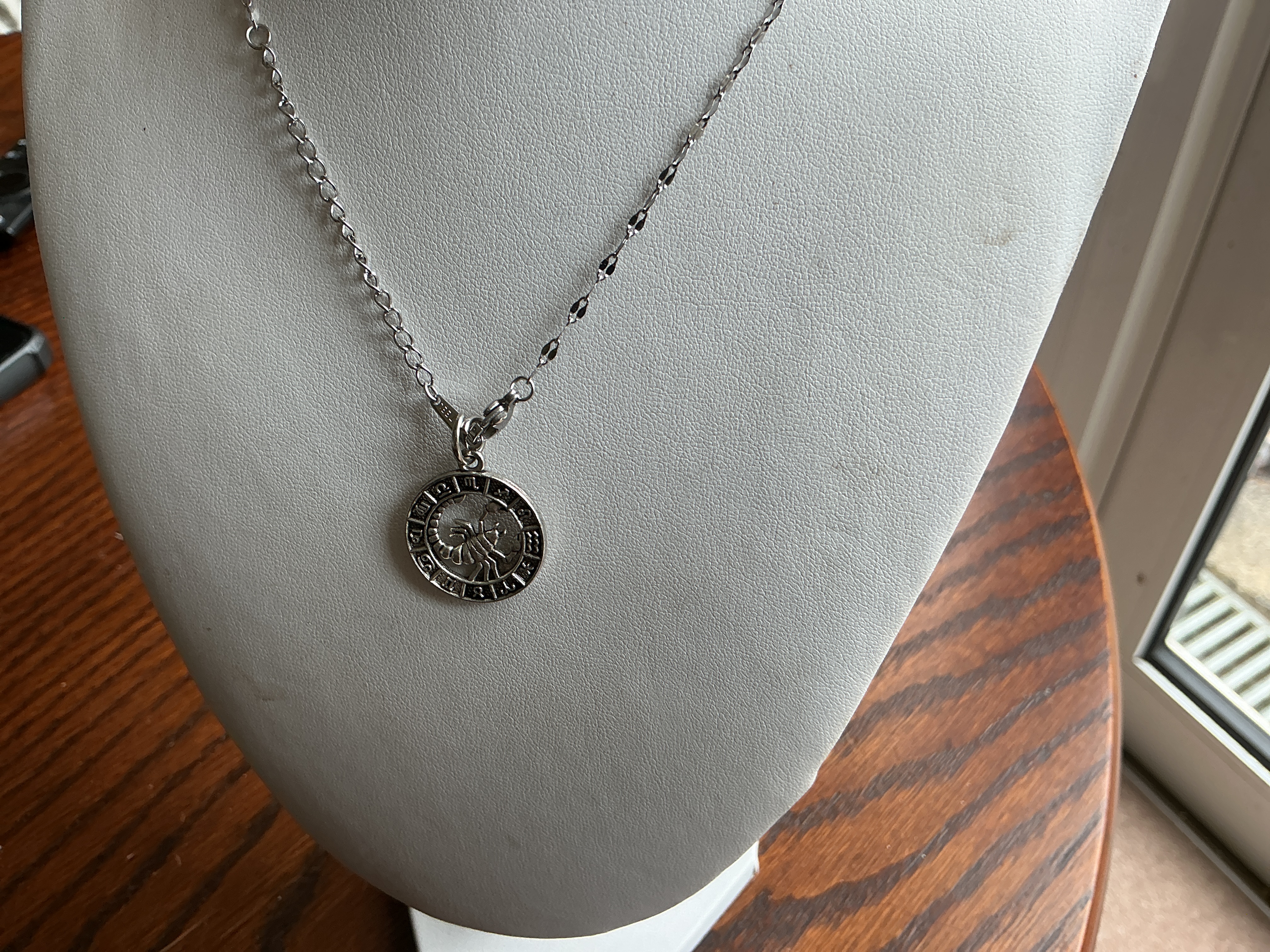 Cancer. Silver-Toned Gemini Zodiac Medallion Pendant Necklace