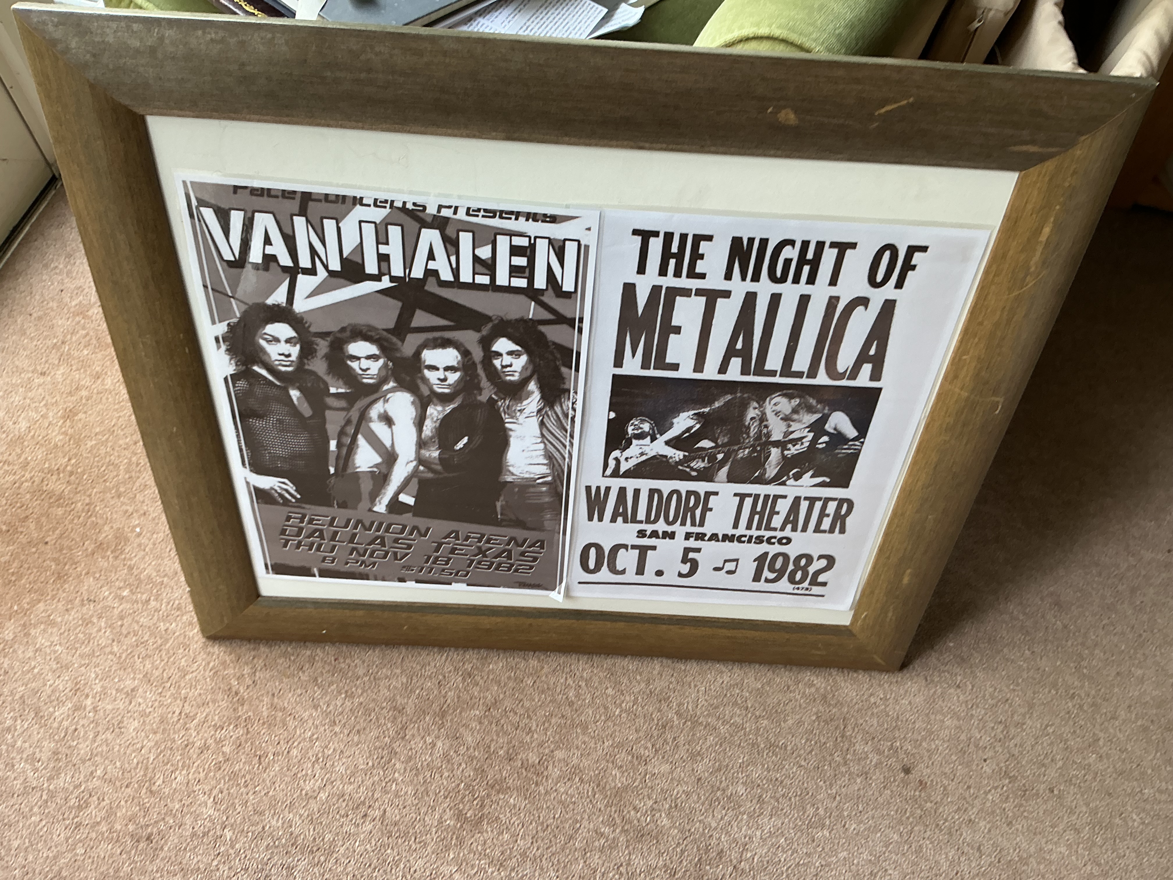 A Framed Pair of Van Halen and Metallica Concert Flyer Reproductions
