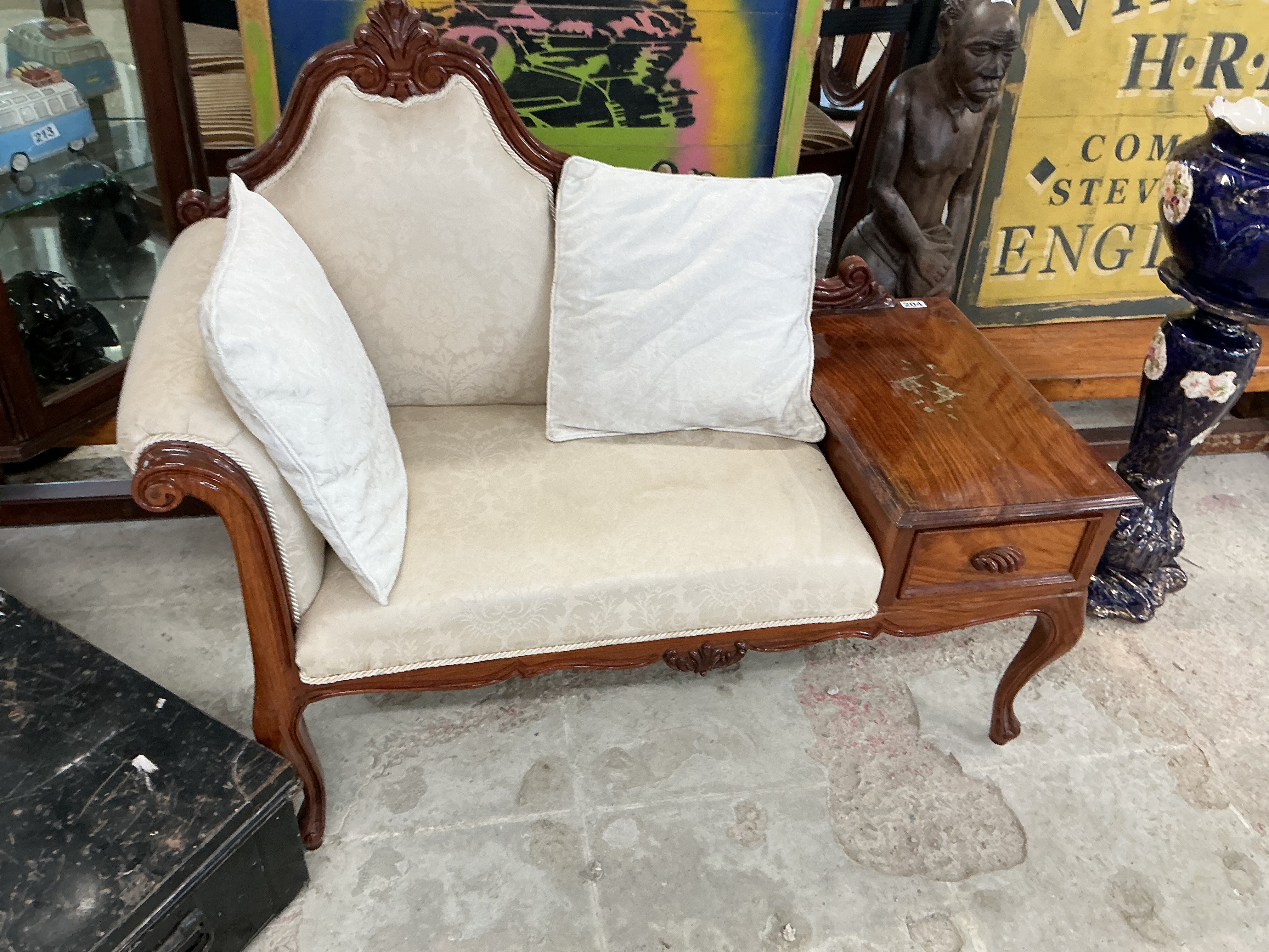 Edwardian Style Mahogany Telephone Seat with Integrated Side Table