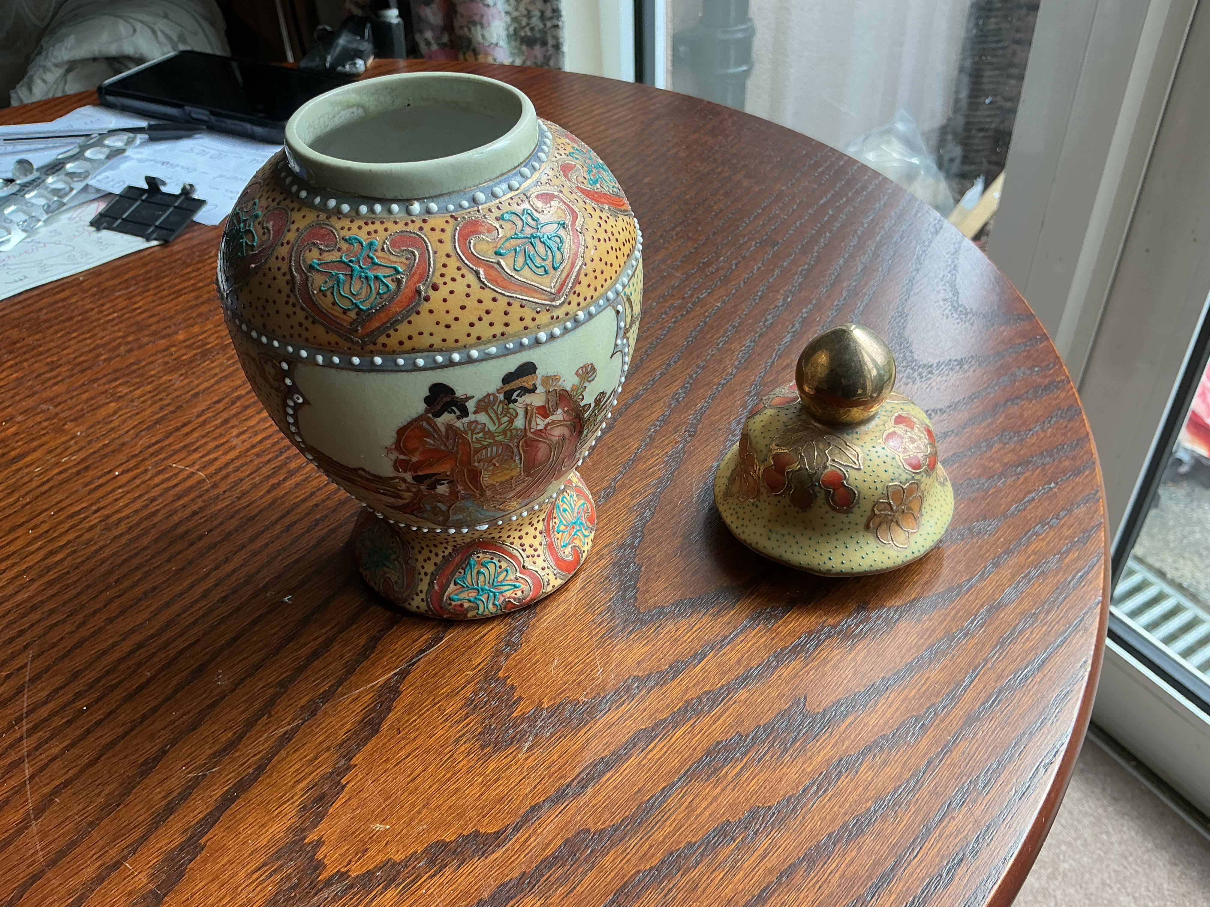A Japanese Royal Satsuma Style Moriage Lidded Jar