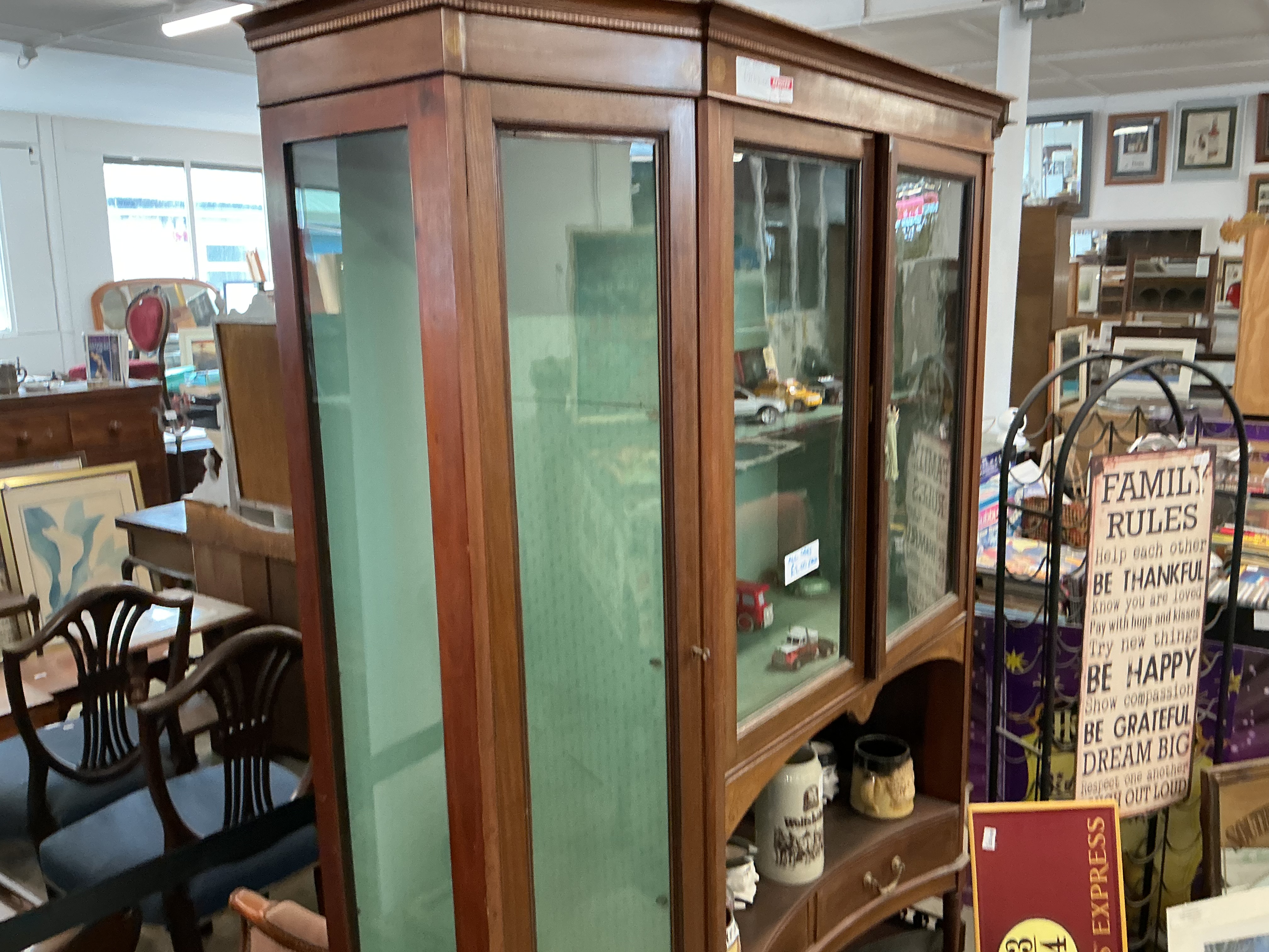 Large Georgian Style Mahogany Glazed Breakfront Display Cabinet