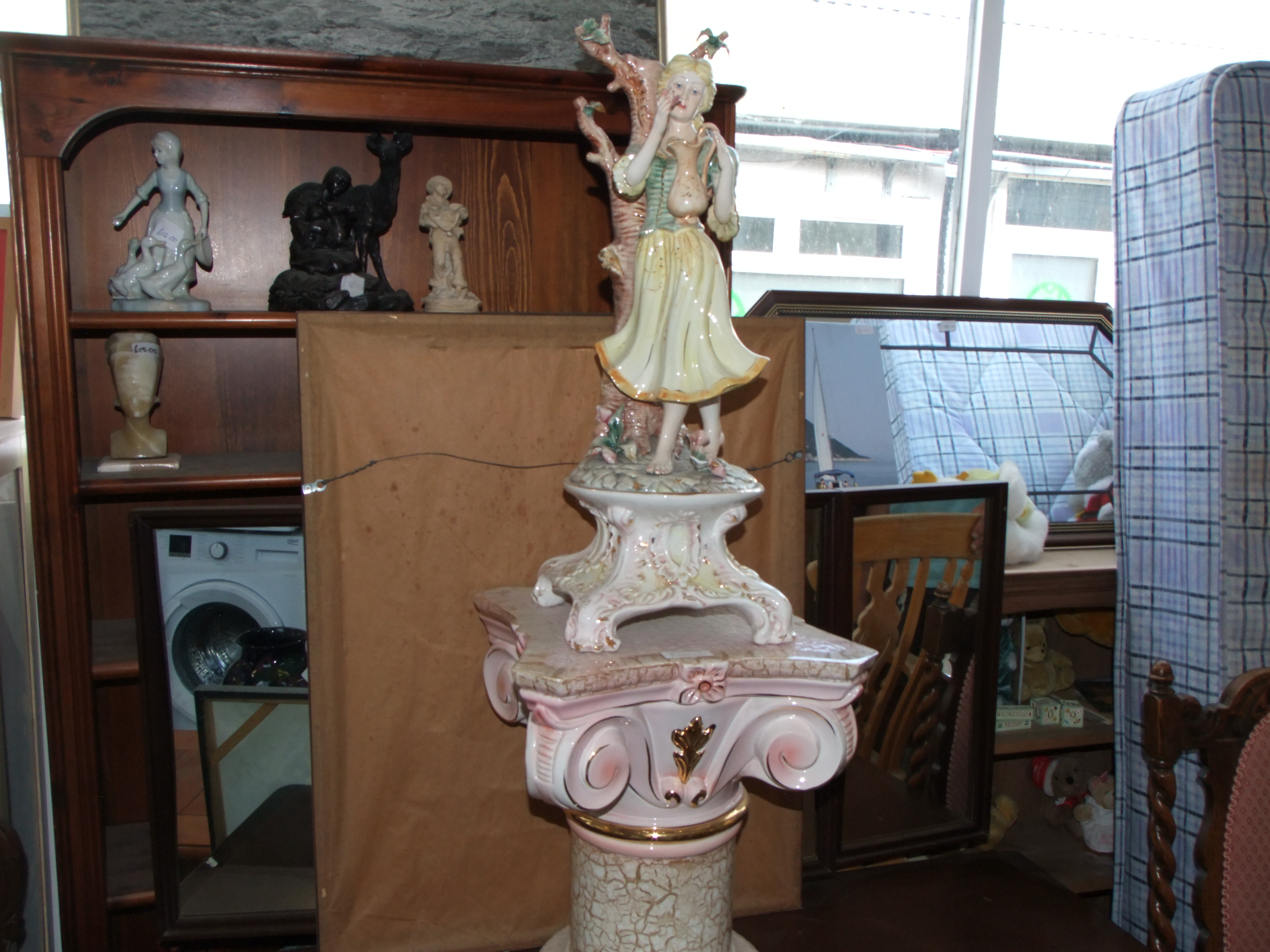 Large Italian Porcelain Figural Group on Matching Pedestal
