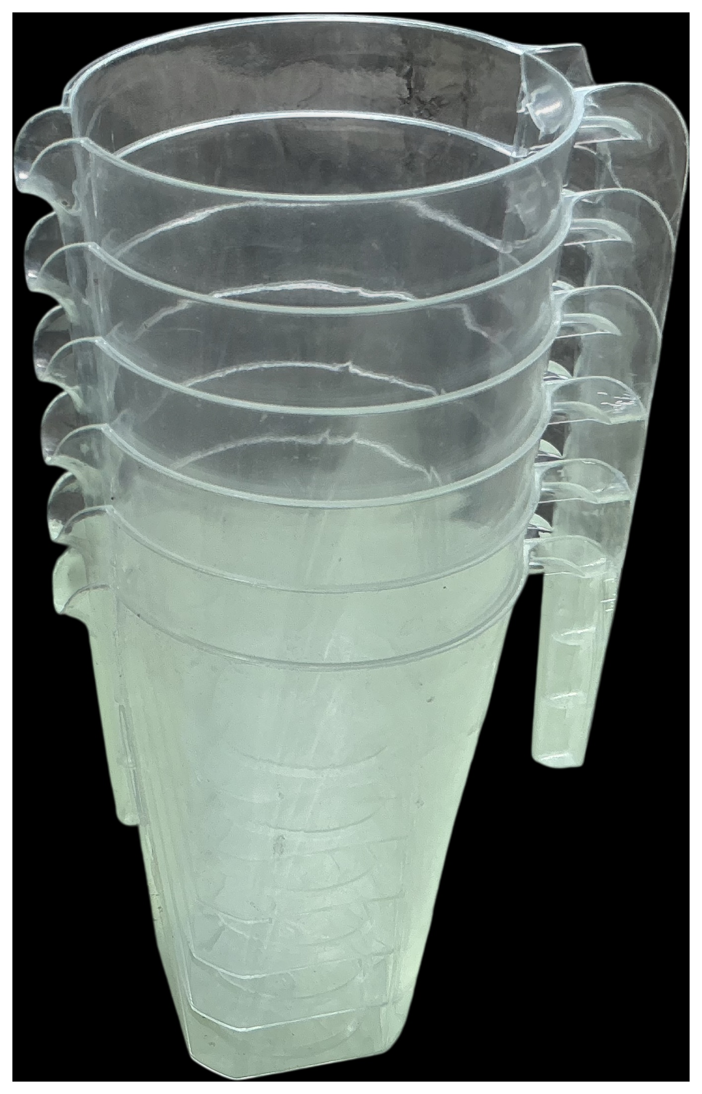 A Set of Stackable Clear Plastic Catering Pitchers