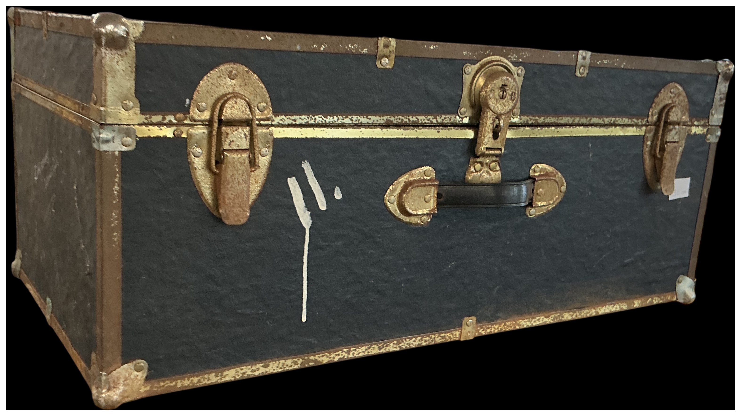 A Vintage Vulcanised Fibre and Brass-Mounted Steamer Trunk