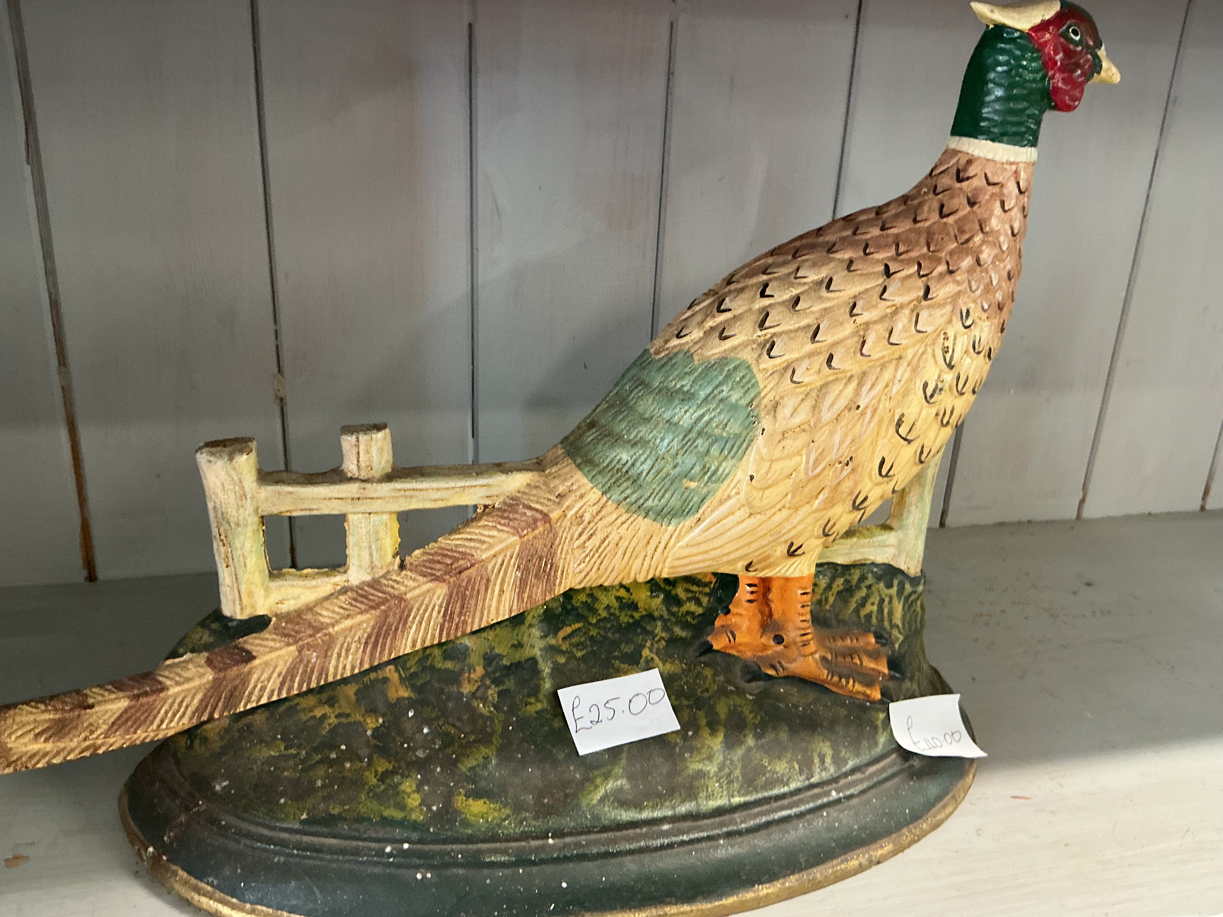 Vintage Polychrome Painted Cast Iron Pheasant Doorstop
