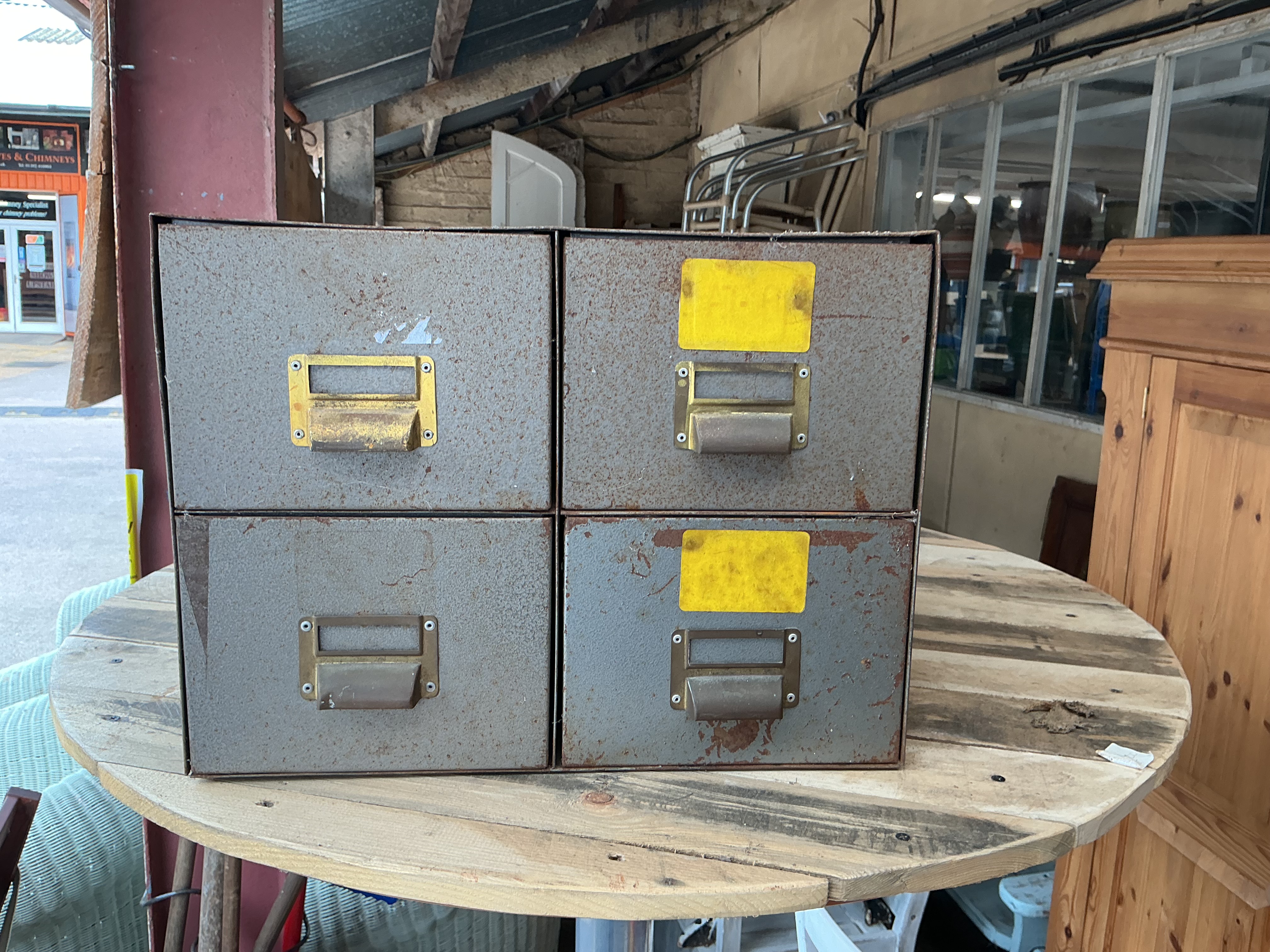 Mid-20th Century Industrial Four-Drawer Steel Index Cabinet