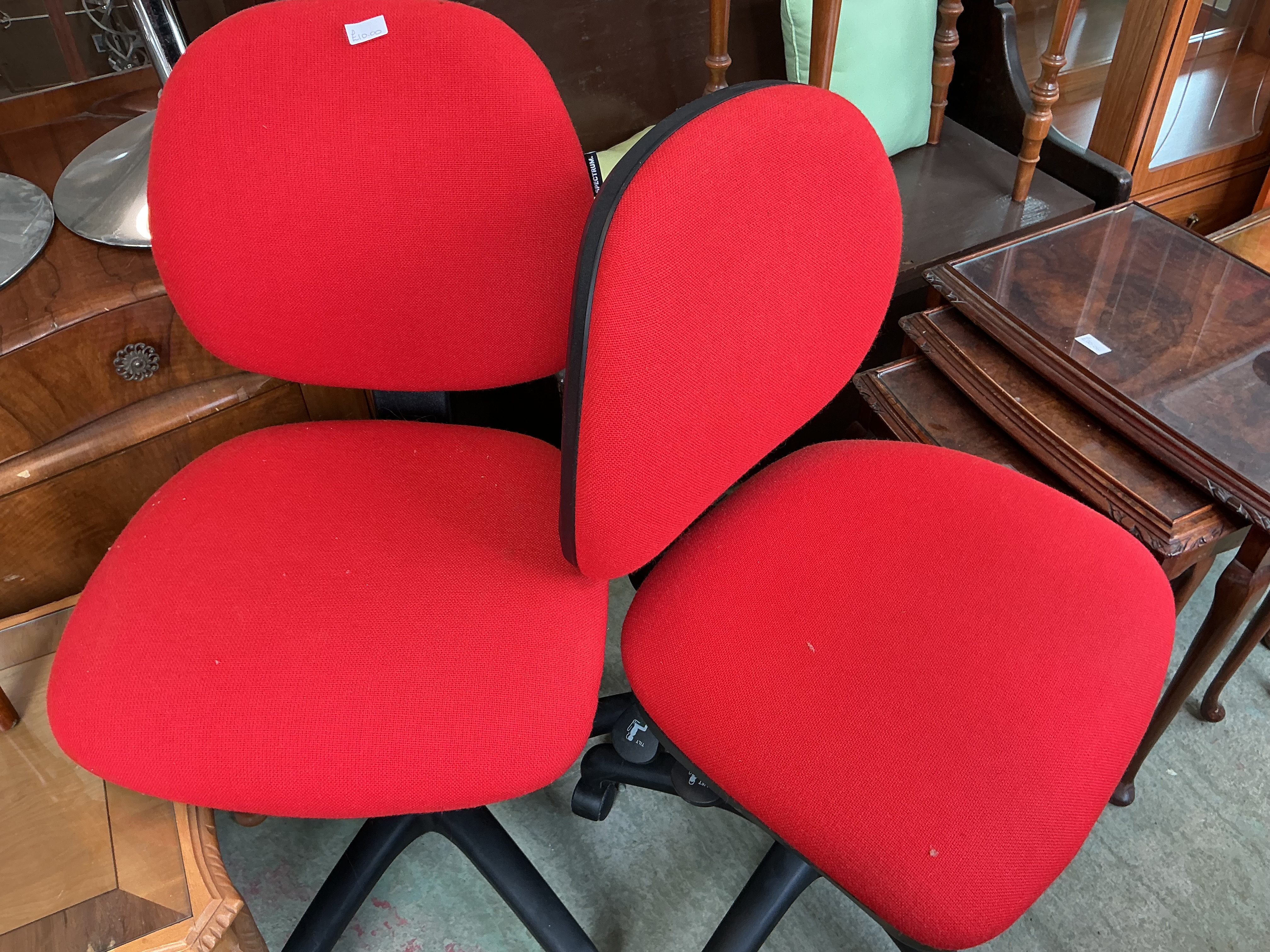 A Pair of Spectrum Red Fabric Office Task Chairs
