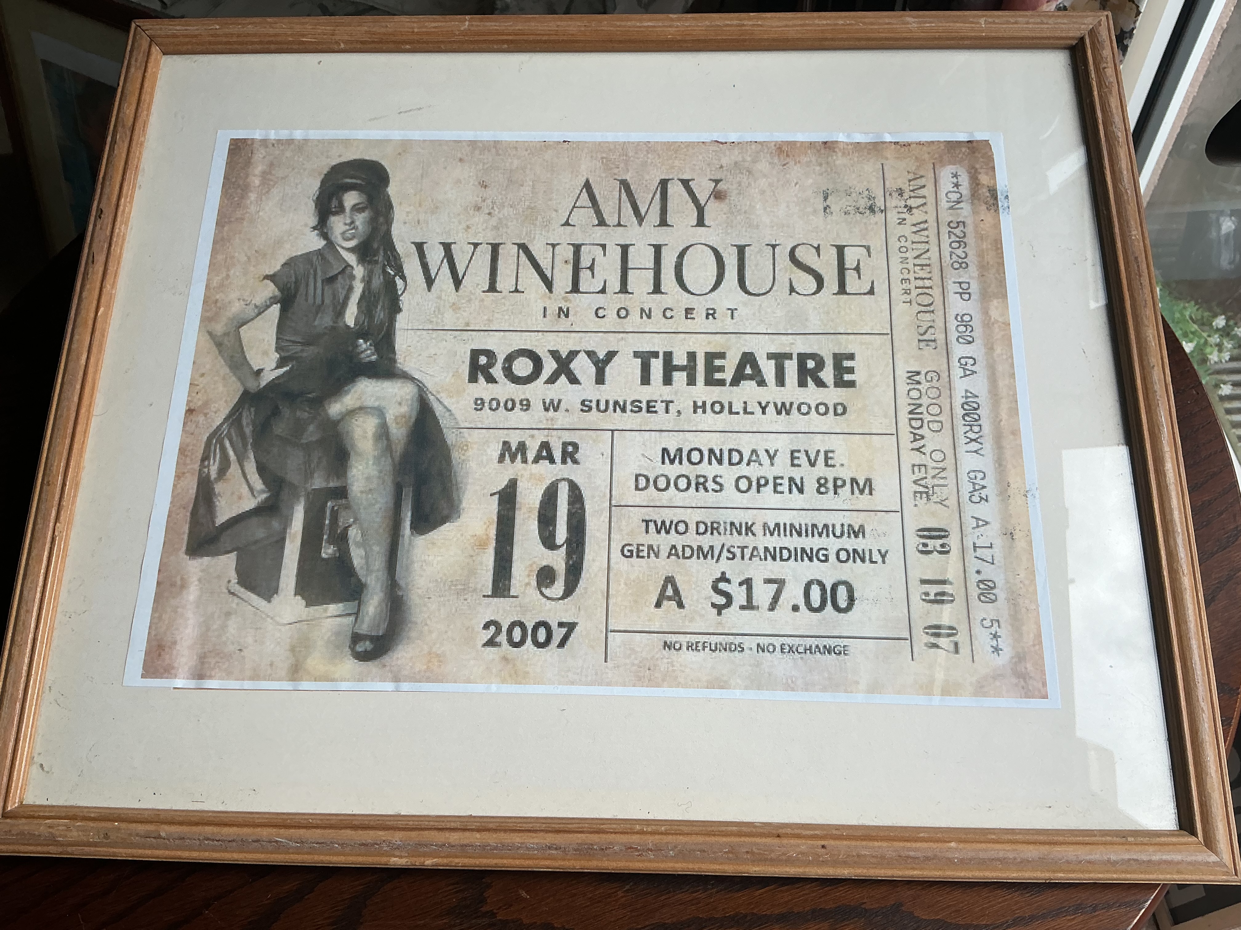 Framed Commemorative Amy Winehouse Roxy Theatre Ticket Style Graphic Print