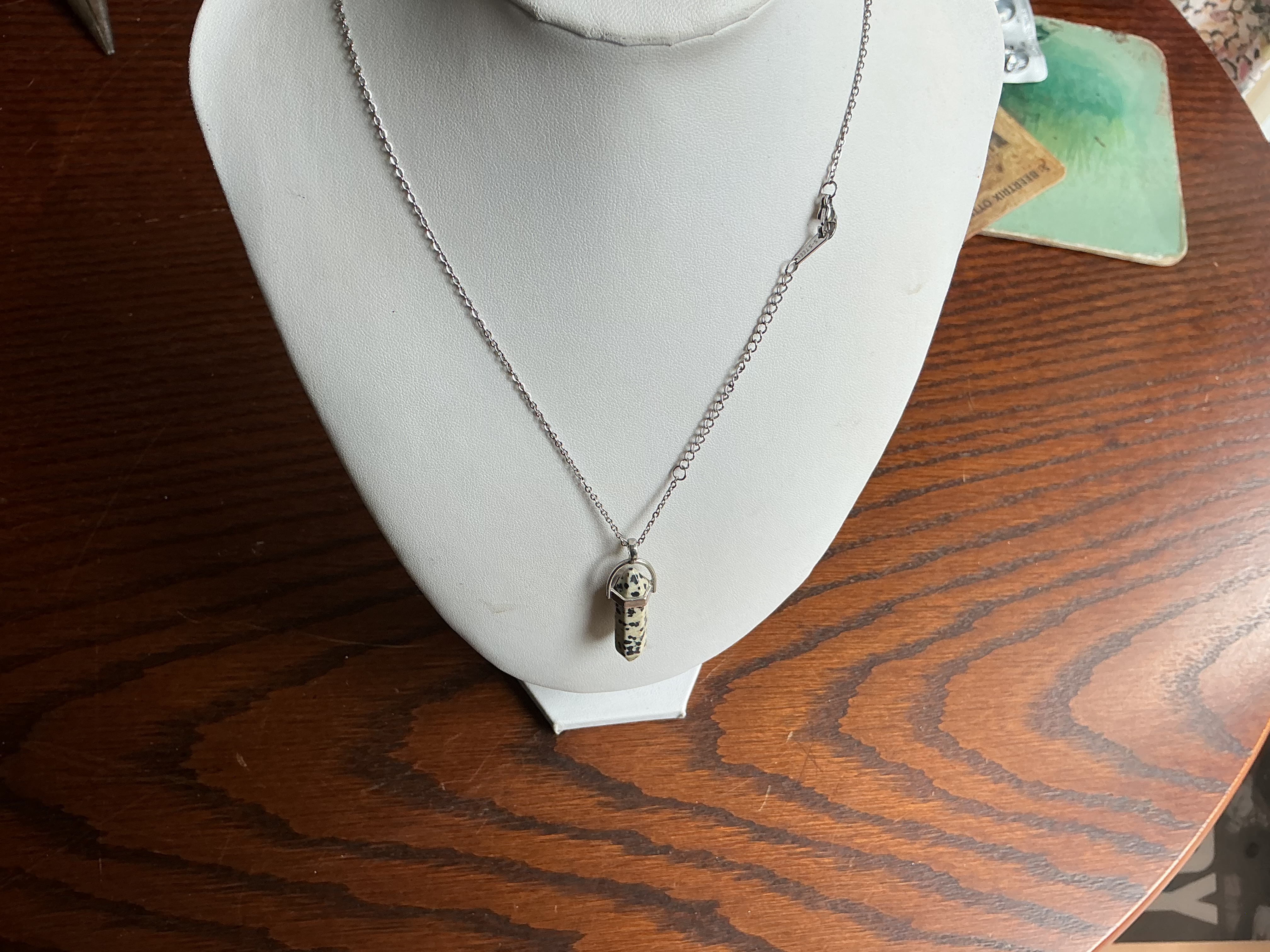 February, Contemporary Dalmatian Jasper Point Pendant Necklace