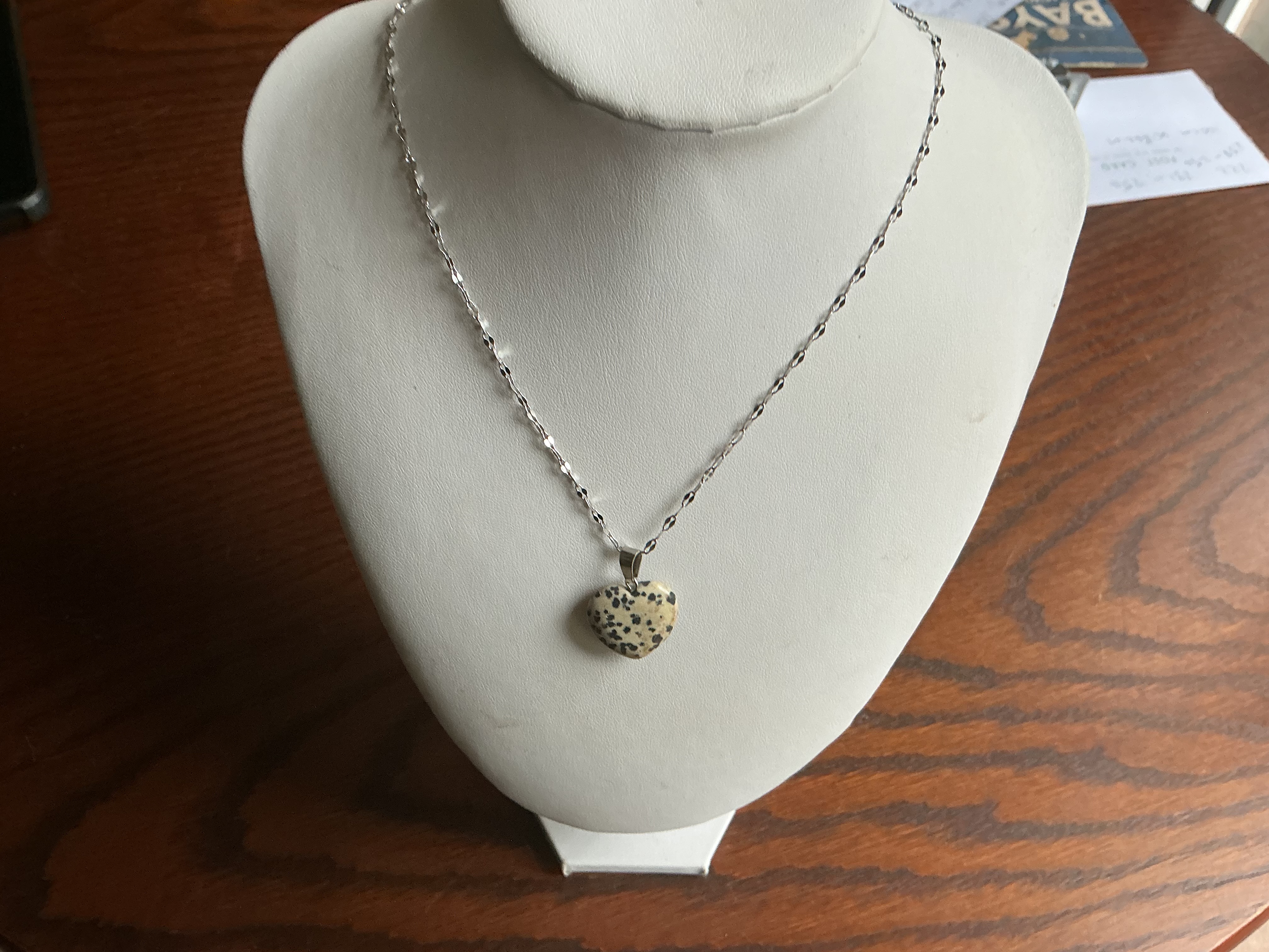 February. Dalmatian Jasper Heart Pendant Necklace