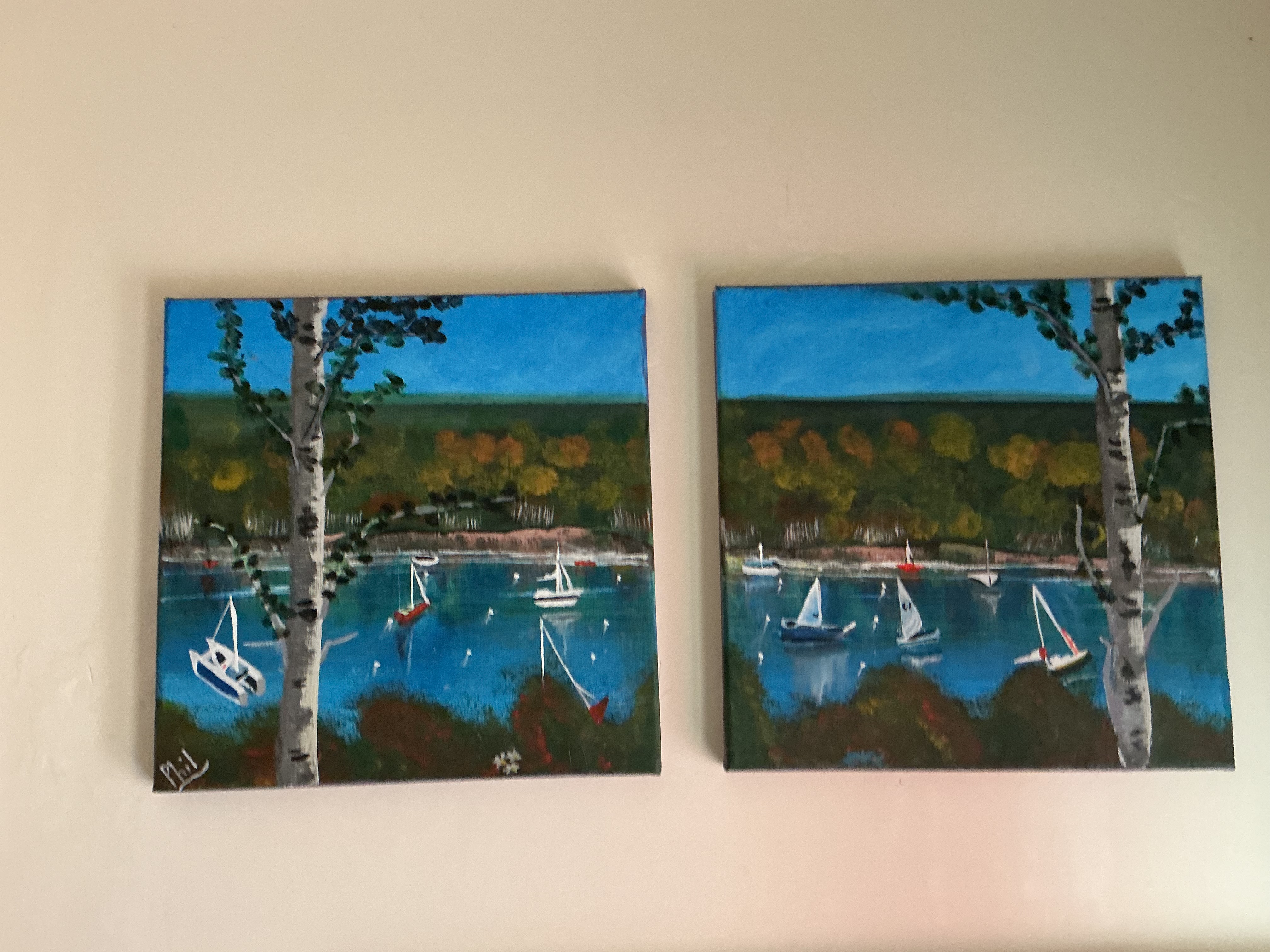 Phil Foster, Pair of Contemporary Lakeside Landscapes of Helford River, Cornwall