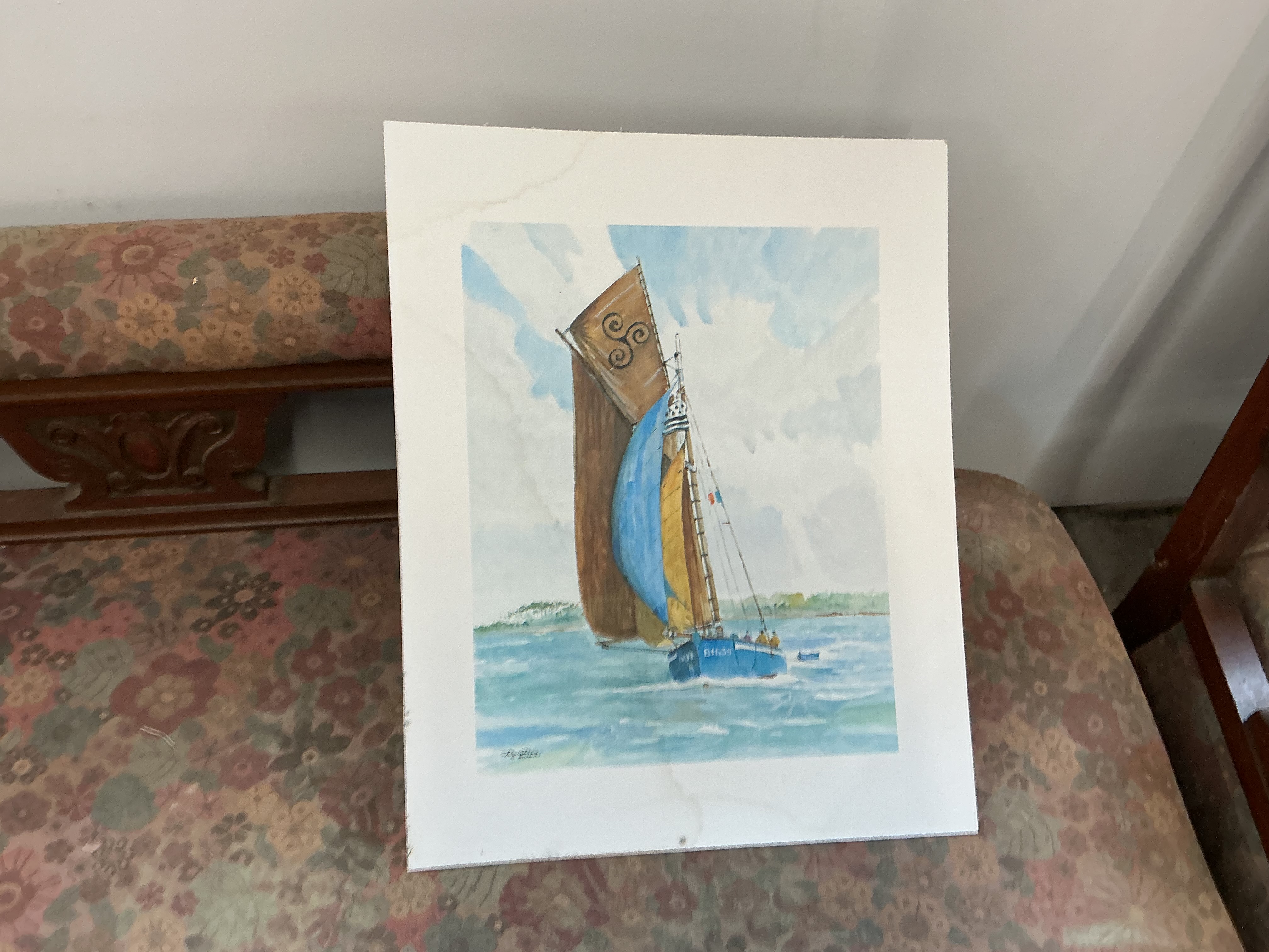 A 20th-Century Watercolour Painting of a Breton Lugger, Belle-Île-en-Mer, Signed