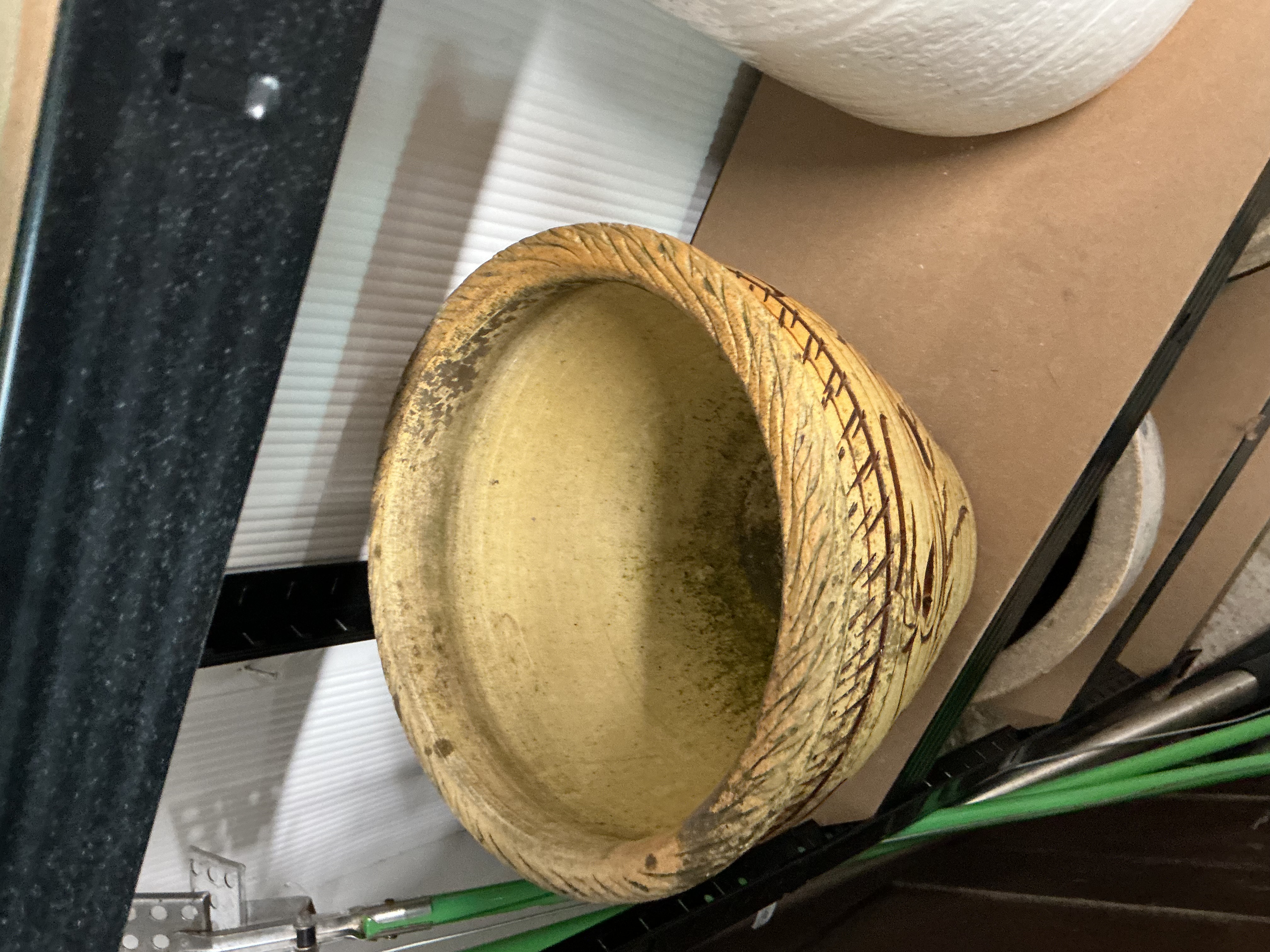 Large Stoneware Garden Planter with Incised Wood-Effect Decoration