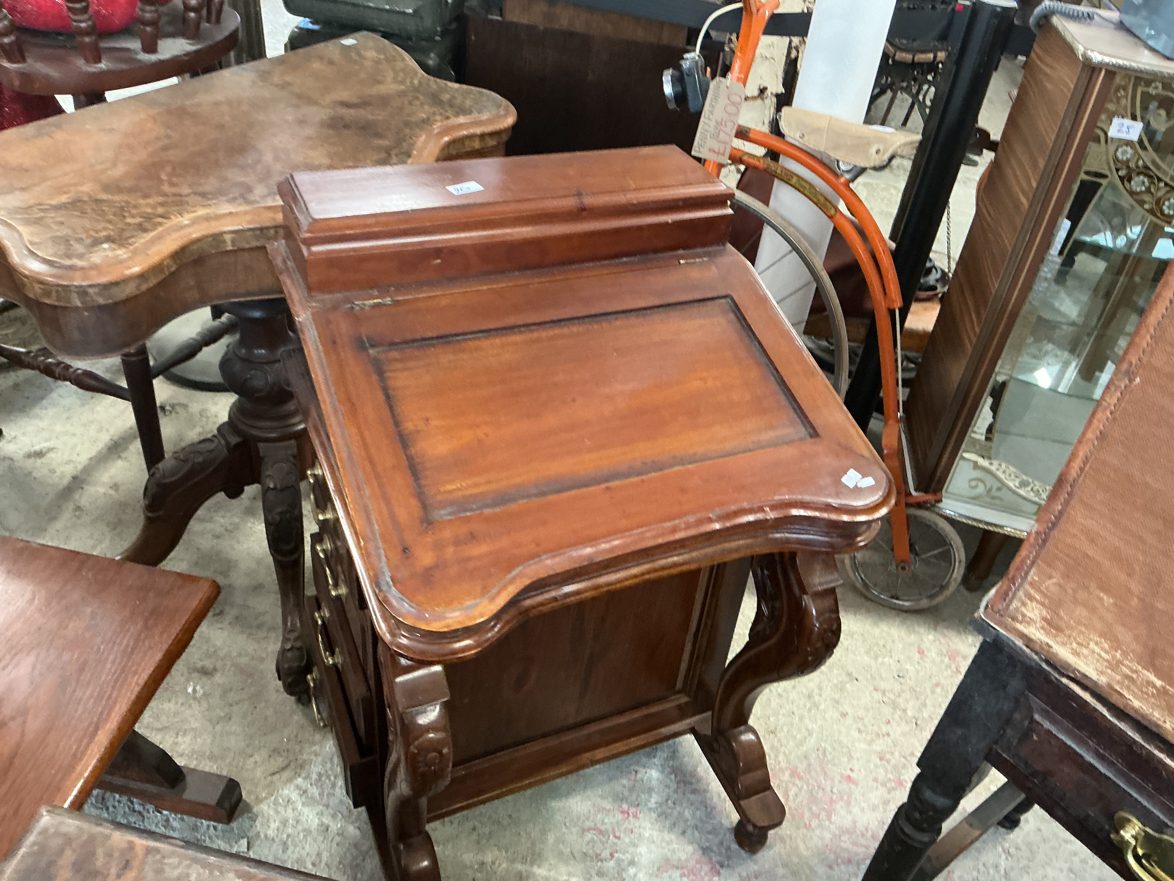 Victorian Mahogany Davenport Desk with Carved Cabriole Supports