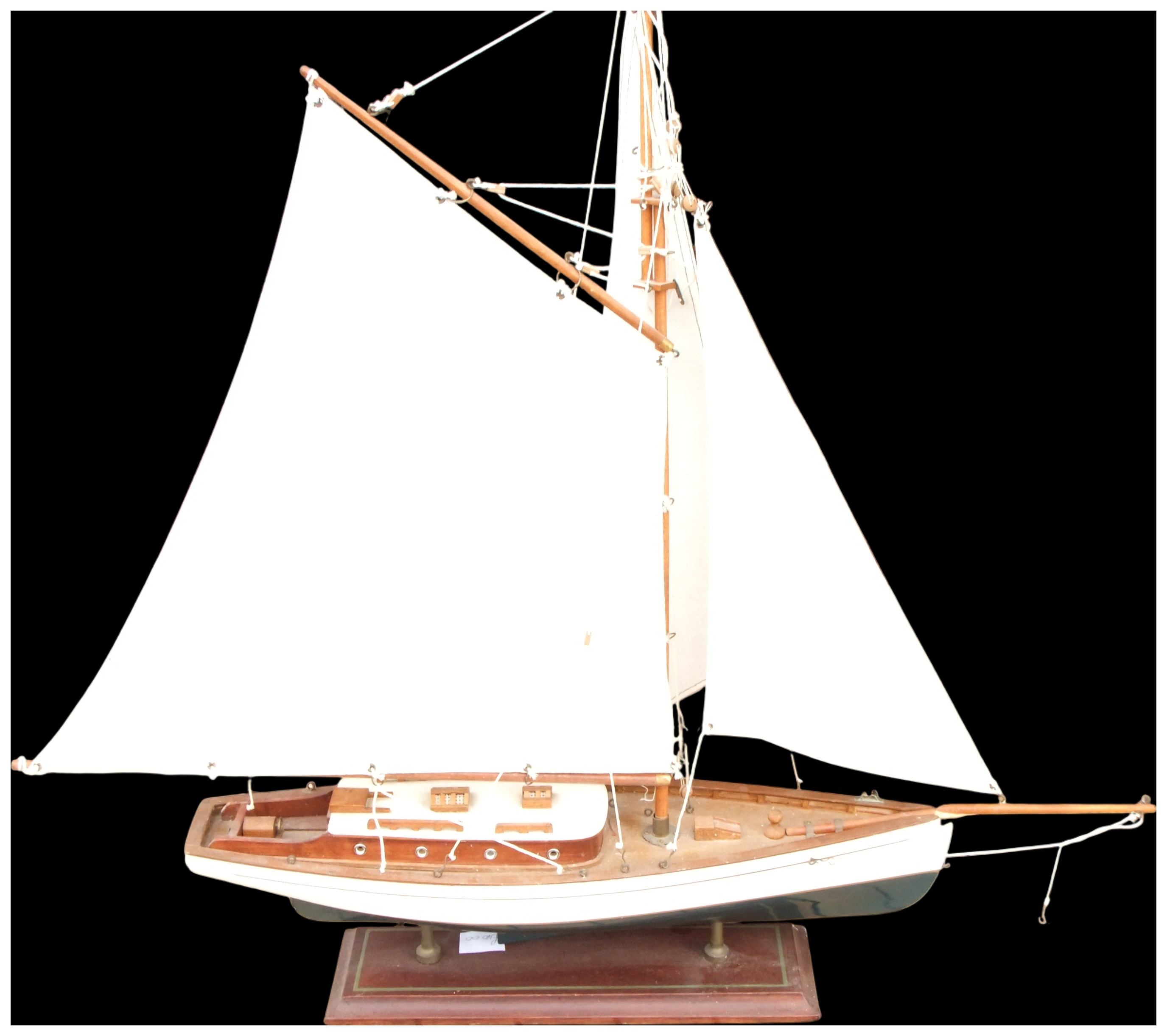 No reserve. Model Gaff-Rigged Sailing Yacht on Stand