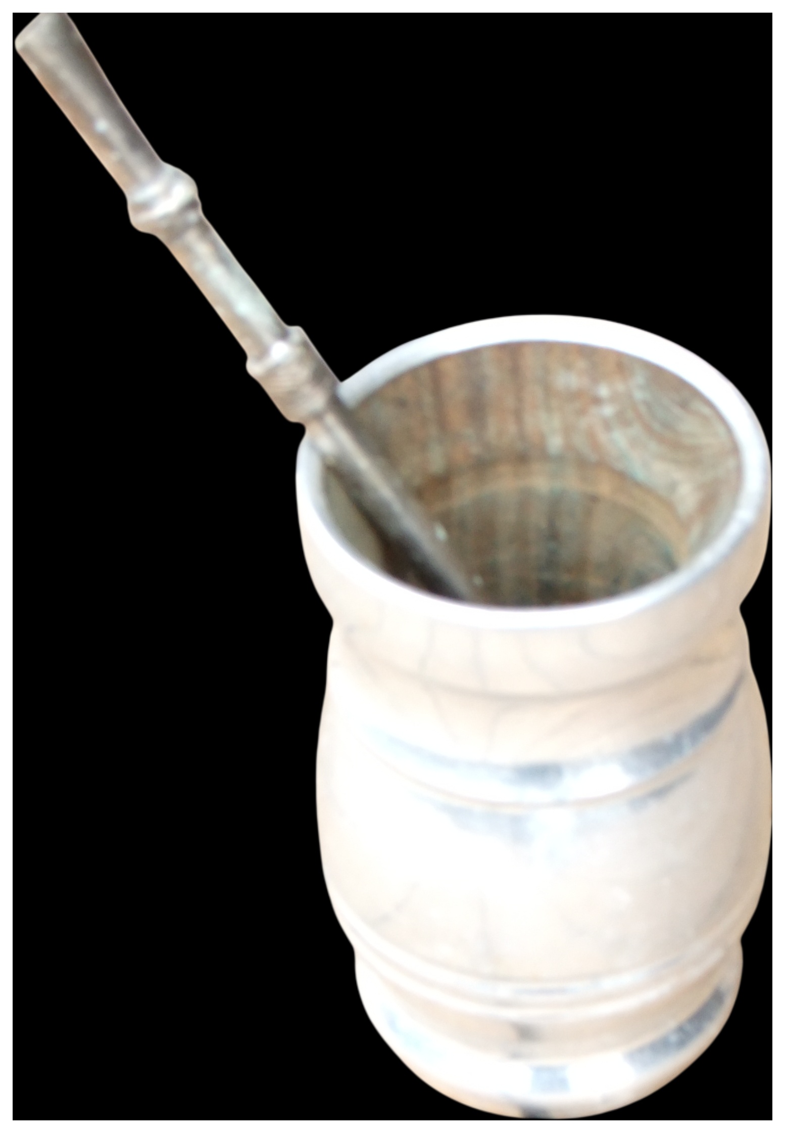 A South American White Metal Mate Cup and Bombilla Straw