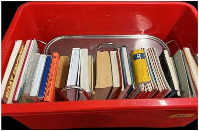 A Collection of Assorted Books together with a Stainless Steel Fish Poacher and a Red Plastic 