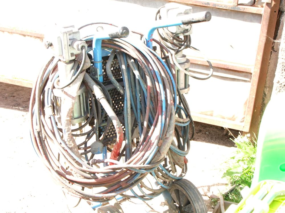 Lot 99: Industrial Wheeled Hose Reel Cart with Dual Pneumatic Pump Assemblies