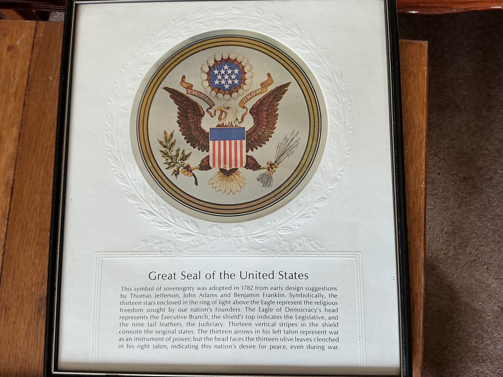 Lot 40: Framed and Embossed Commemorative Print of the Great Seal of the United States