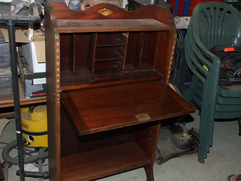 Lot 36: Edwardian style mahogany fall-front secretary desk with shell marquetry