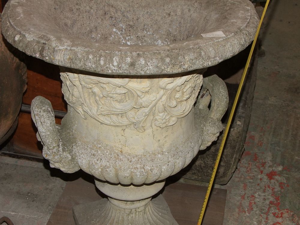 Lot 21: A Large Reconstituted Stone Campana Garden Urn on Pedestal Base