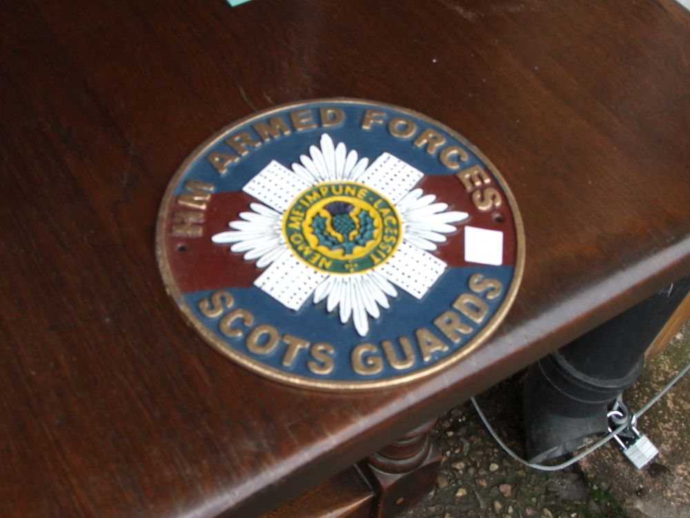 Lot 12: Cast Iron HM Armed Forces Scots Guards Circular Wall Plaque