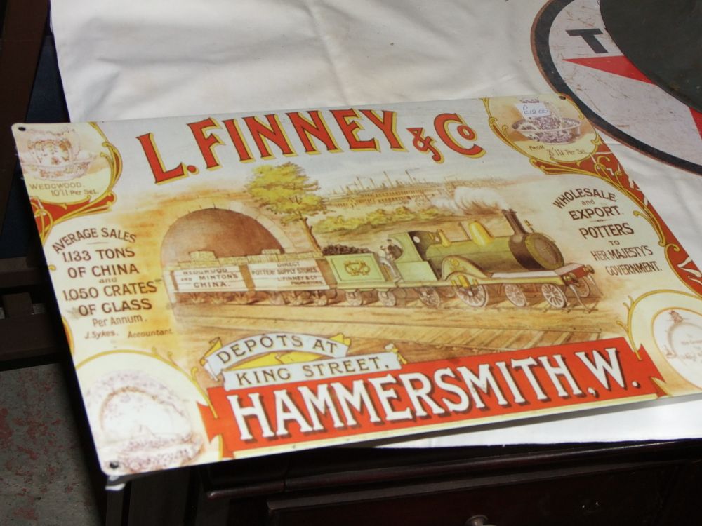 Lot 25: L. Finney & Co. Hammersmith W. Advertising Tin Sign