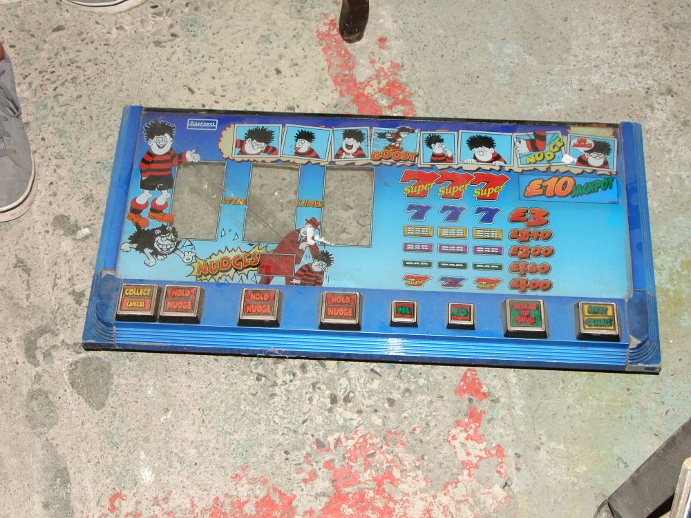 Lot 36: Barcrest Dennis the Menace Fruit Machine Control Panel and Glass