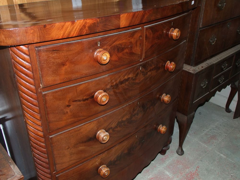 Lot 40: 19th Century Mahogany Bow Front Chest of Drawers
