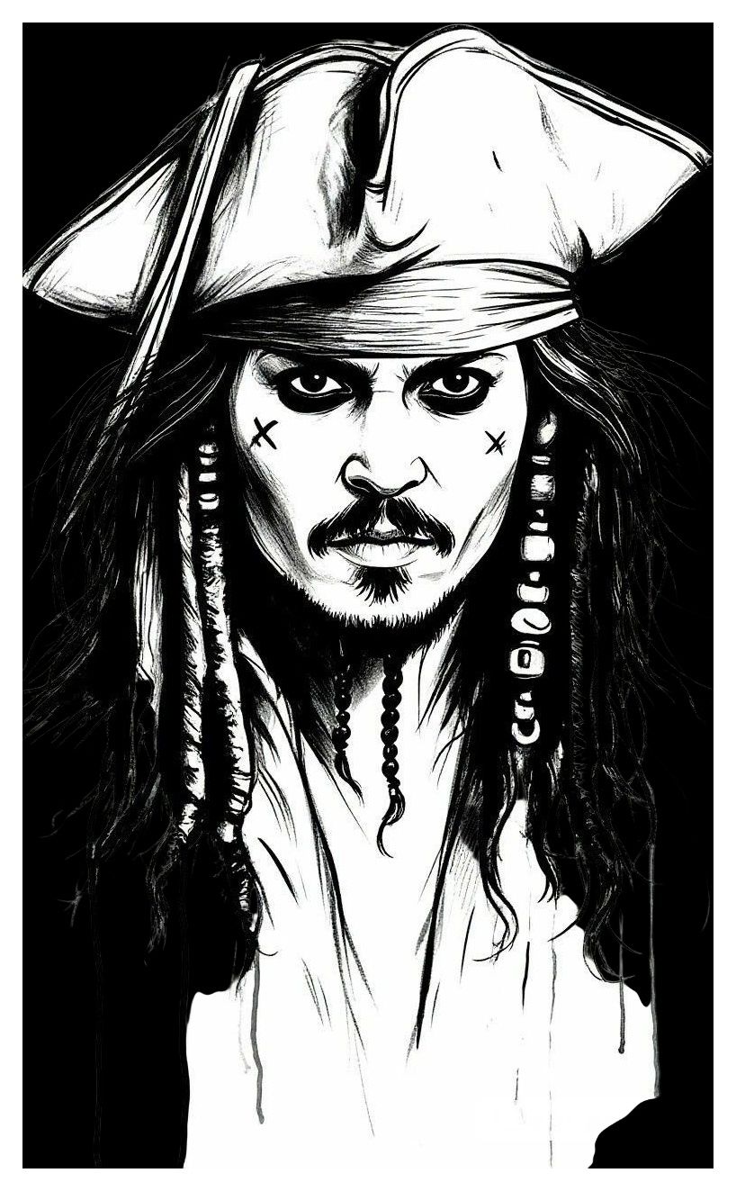 Lot 129: Ink Drawing of Captain Jack Sparrow
A3 poster. £3 postage most uk postcodes. No reserve.