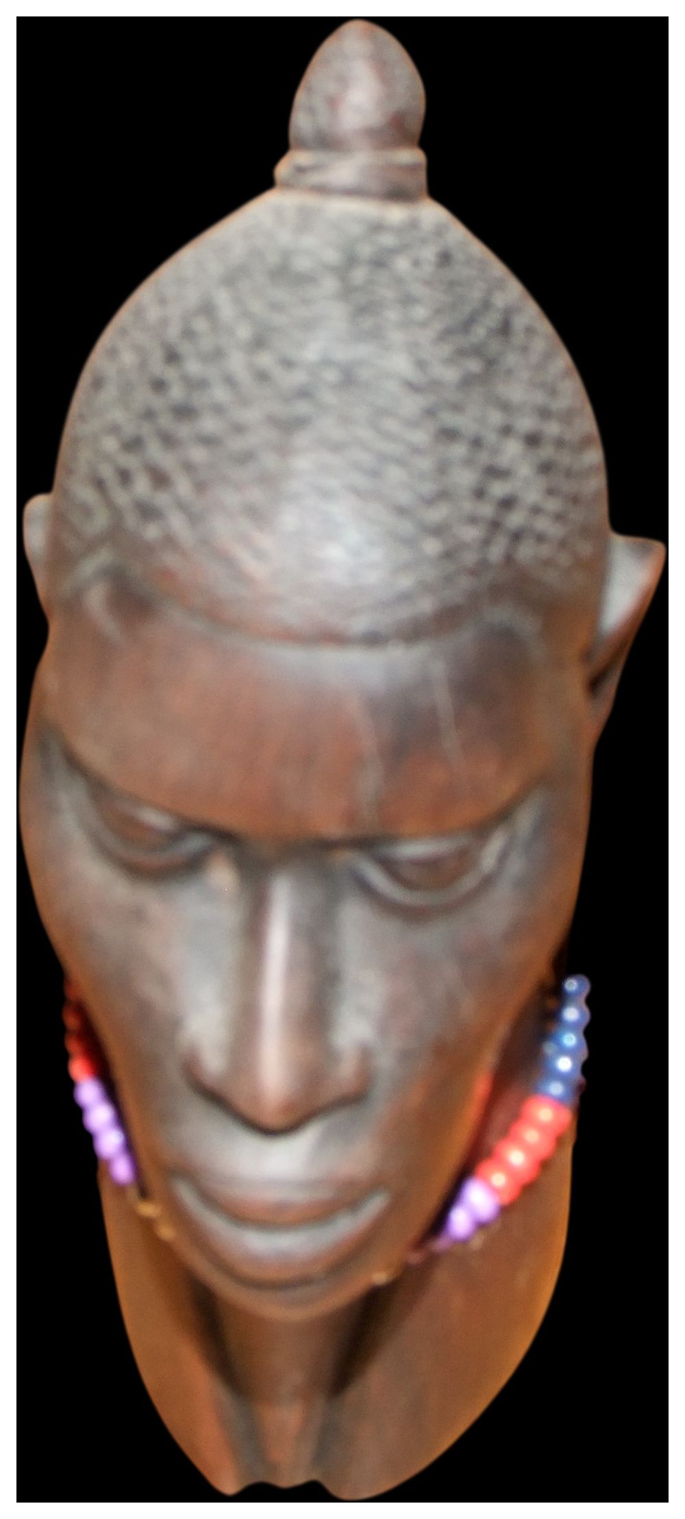 Lot 148: Carved Ebony African Tribal Male Bust with Beaded Necklace