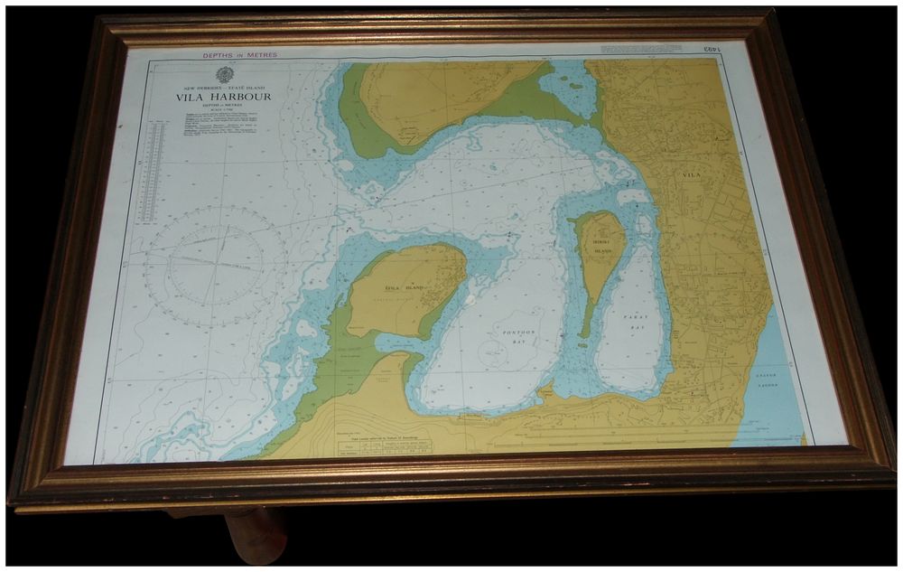 Lot 158: Framed British Admiralty Nautical Chart 1493 Vila Harbour Efate Island New Hebrides. Cannot Post. No reserve.