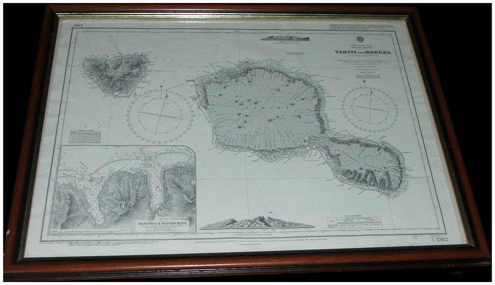 Lot 160: An 1891 British Admiralty Engraved Nautical Chart of Tahiti and Moorea, No. 1382. Cannot post. No reserve.