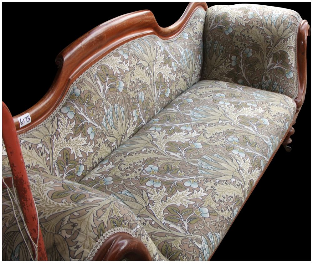 Lot 189: No Reserve.Victorian Style Mahogany Three Seater Settee with Arts and Crafts Style Upholstery
