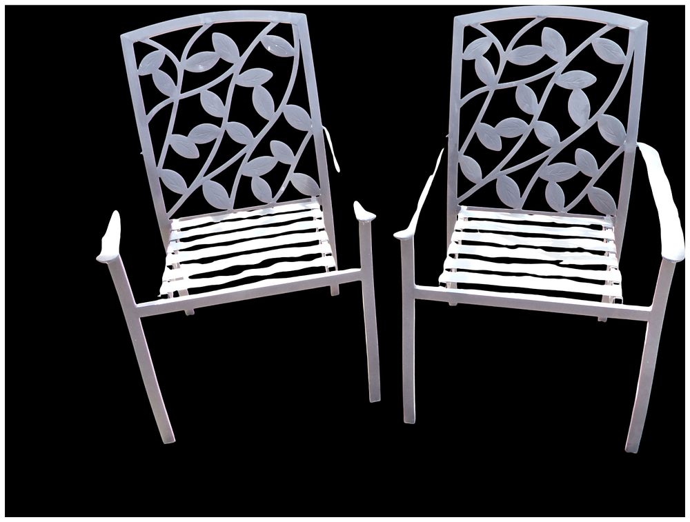 Lot 196: A Pair of Contemporary Metal Garden Armchairs with Leaf Motif Backrests